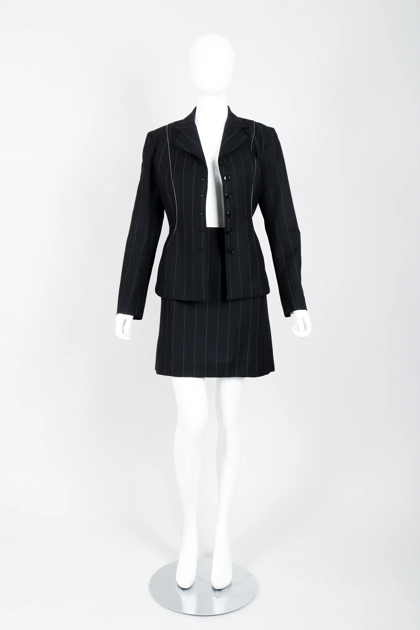 Pinstripe Contour Jacket & Pleated Skirt Set - Image 6