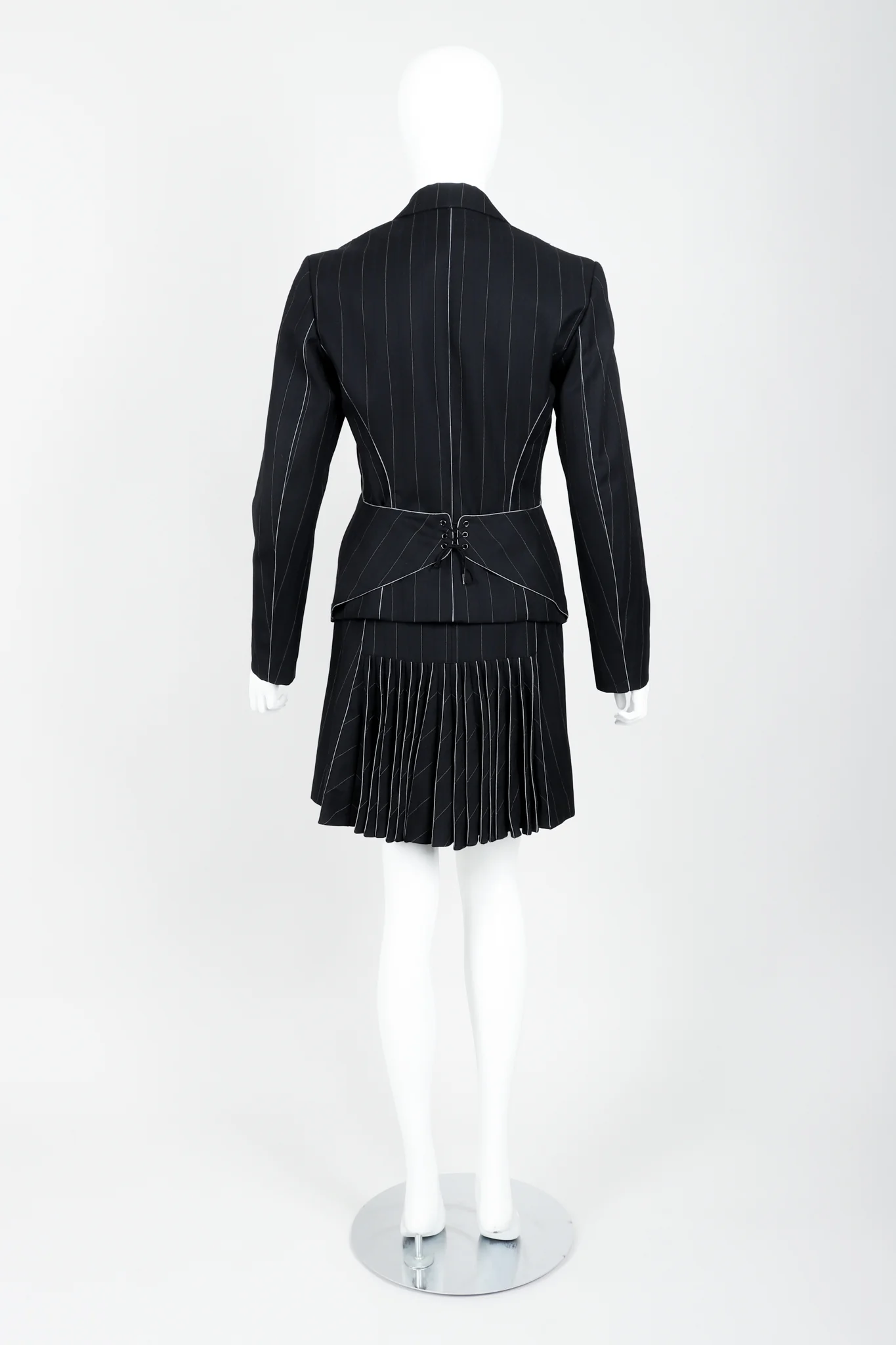 Pinstripe Contour Jacket & Pleated Skirt Set - Image 7