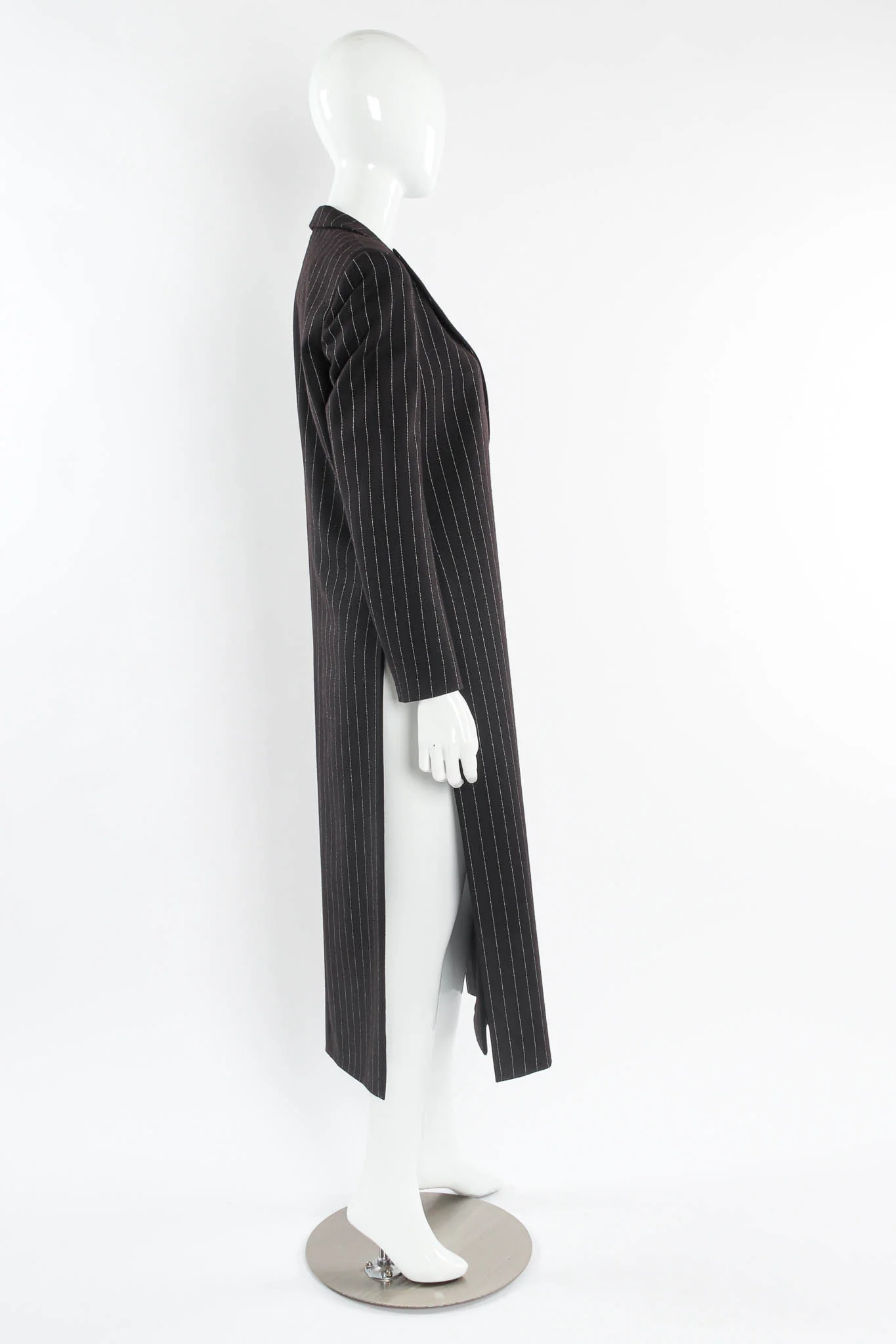 Pinstripe High Slit Wool Coat - Image 2