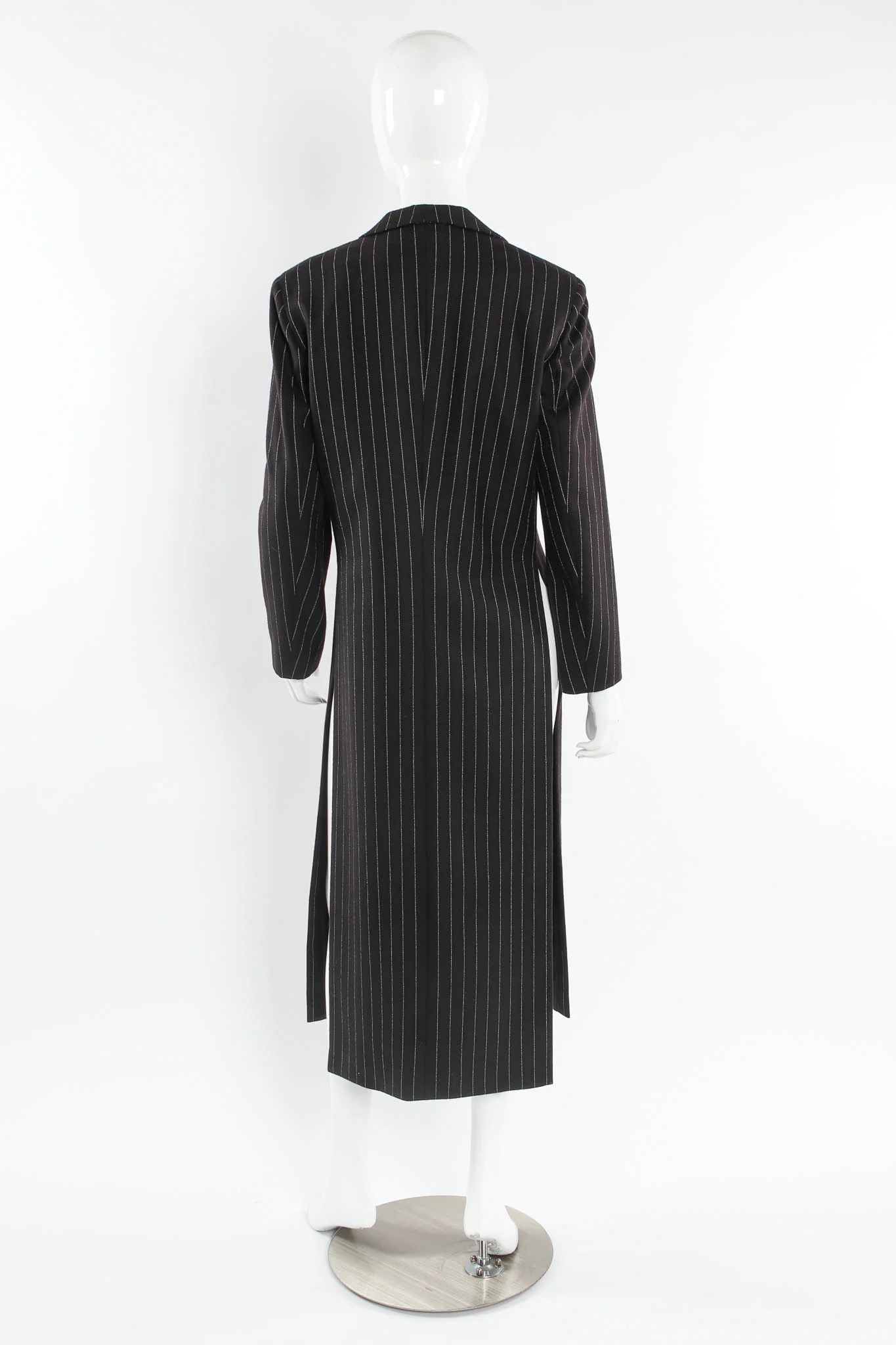 Pinstripe High Slit Wool Coat - Image 3