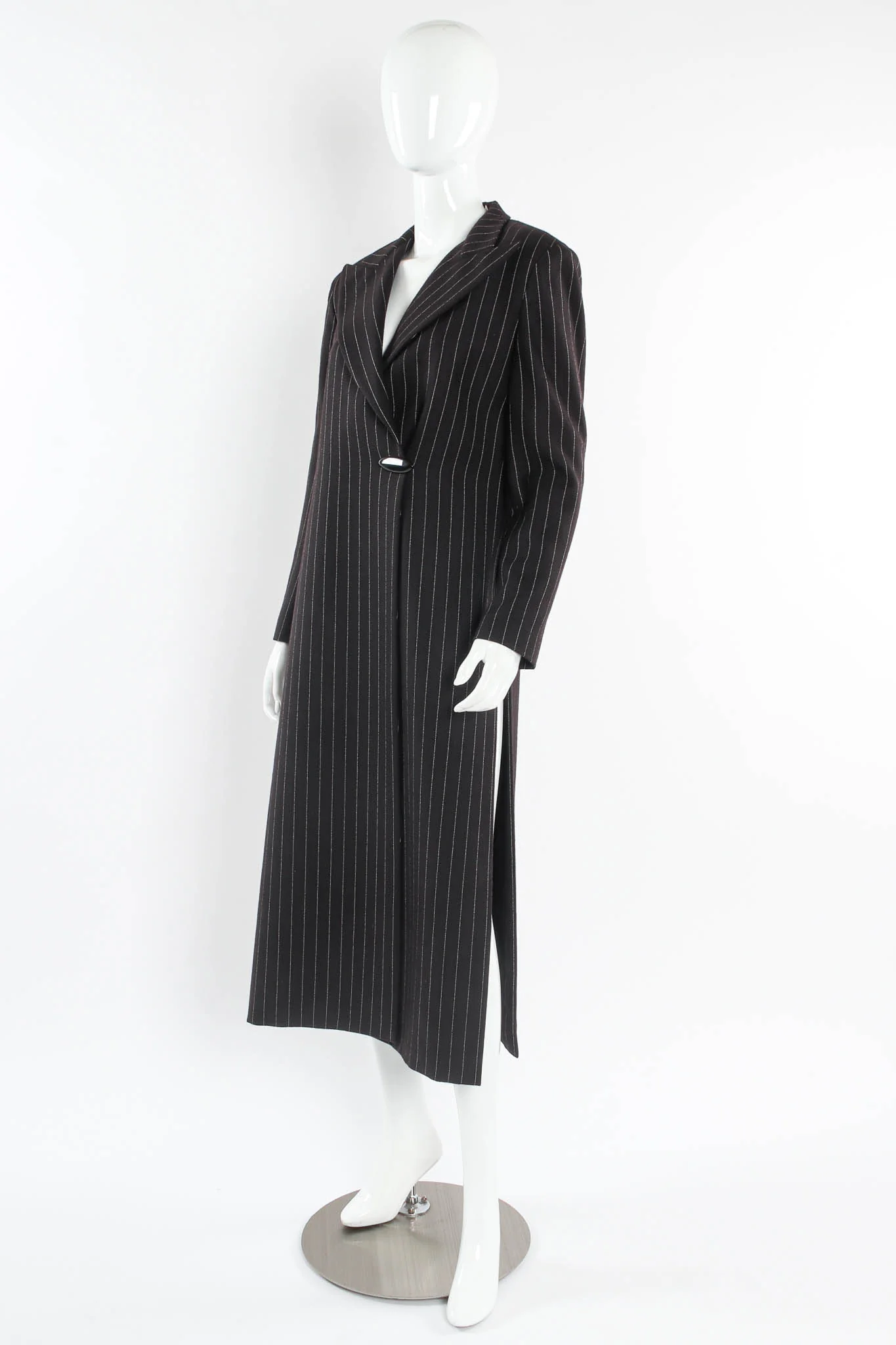 Pinstripe High Slit Wool Coat - Image 4