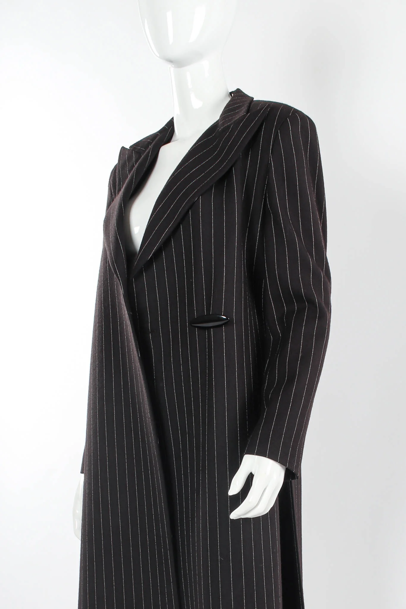 Pinstripe High Slit Wool Coat - Image 5