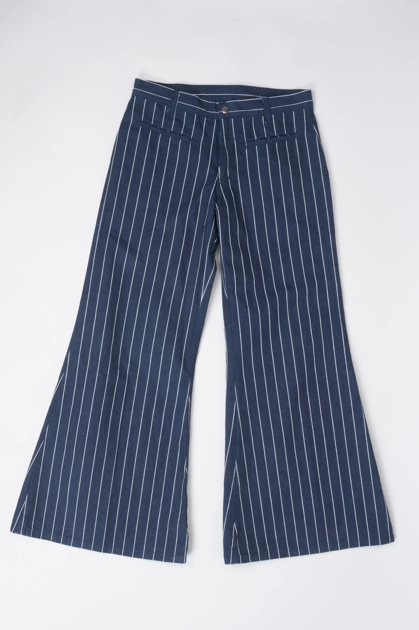 Pinstripe Wide Flare Denim Trousers - Image 10