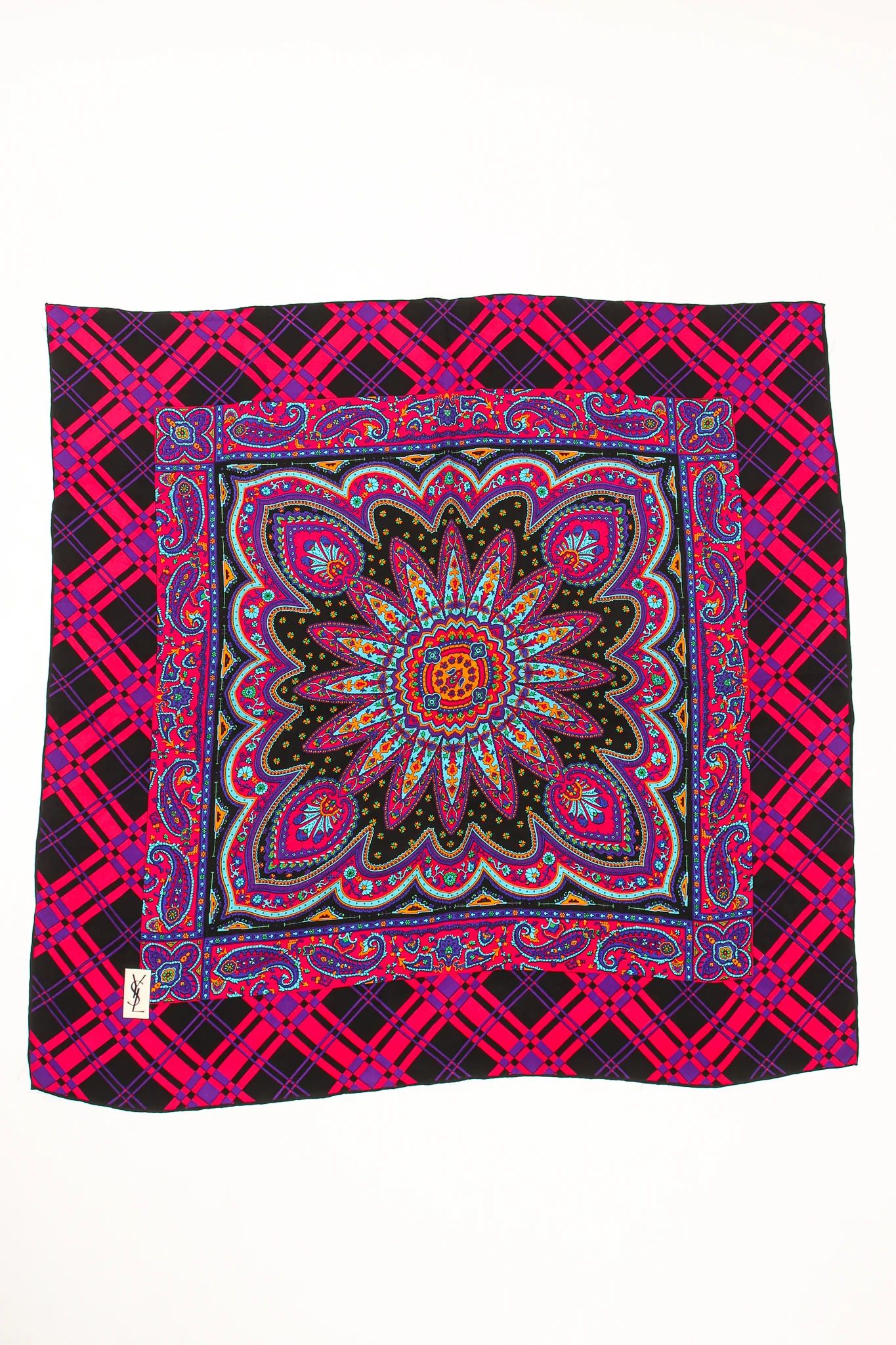 Plaid Paisley Mandala Silk Scarf - Image 2
