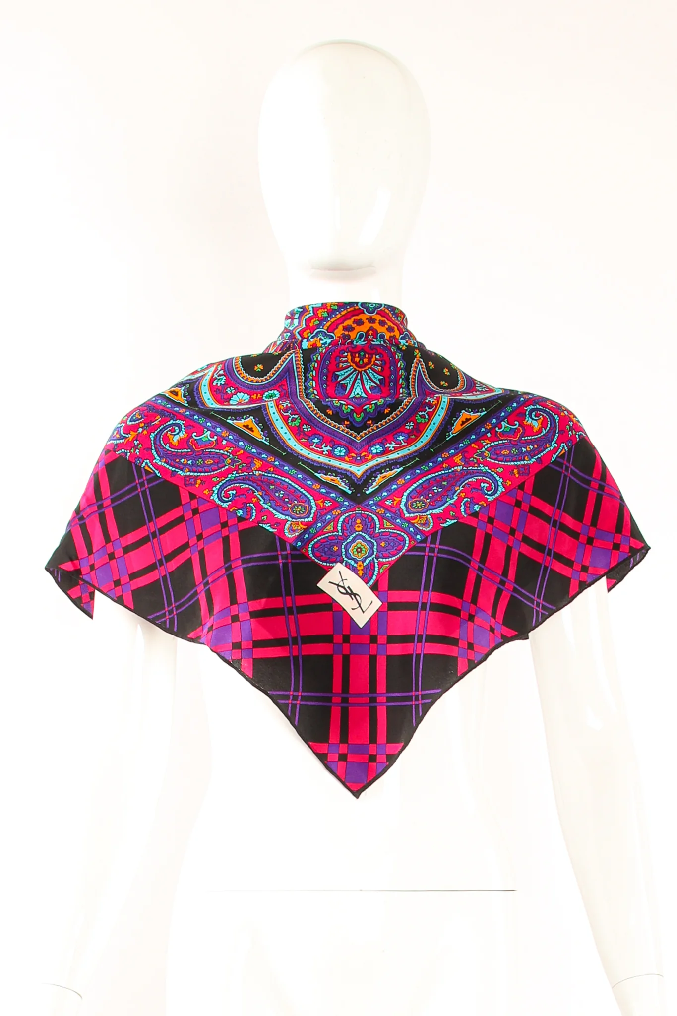 Plaid Paisley Mandala Silk Scarf - Image 4