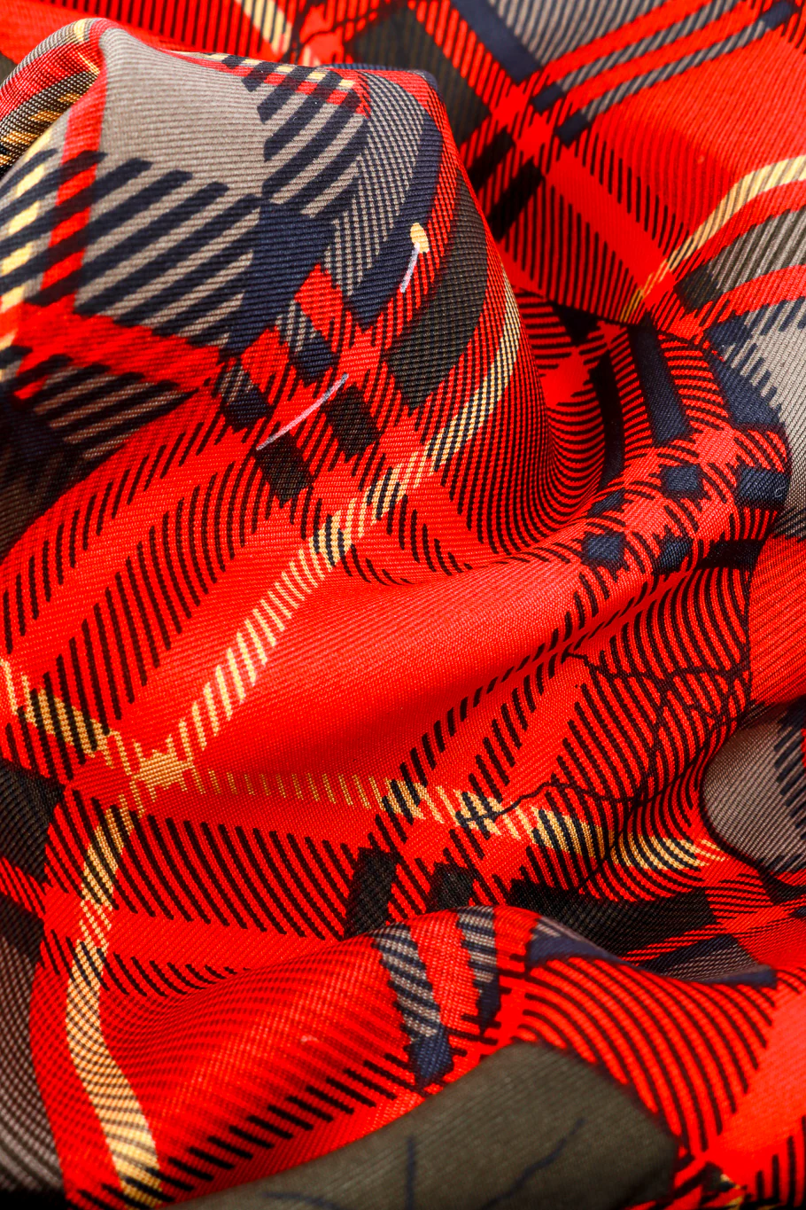 Plaid Patchwork Print Silk Blouse - Image 5