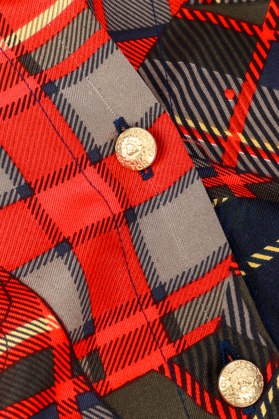 Plaid Patchwork Print Silk Blouse - Image 6