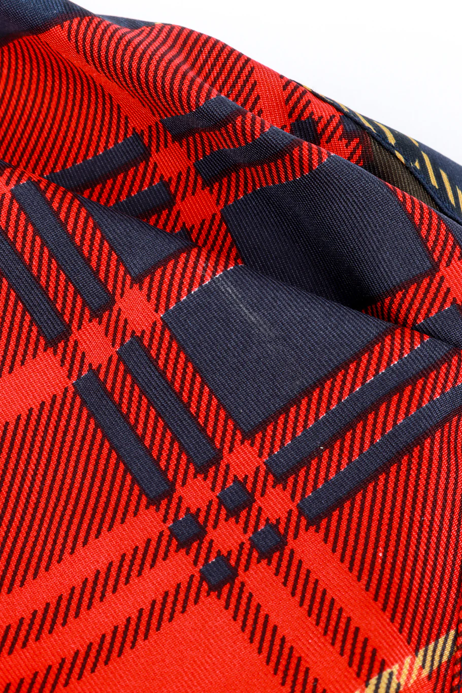 Plaid Patchwork Print Silk Blouse - Image 8