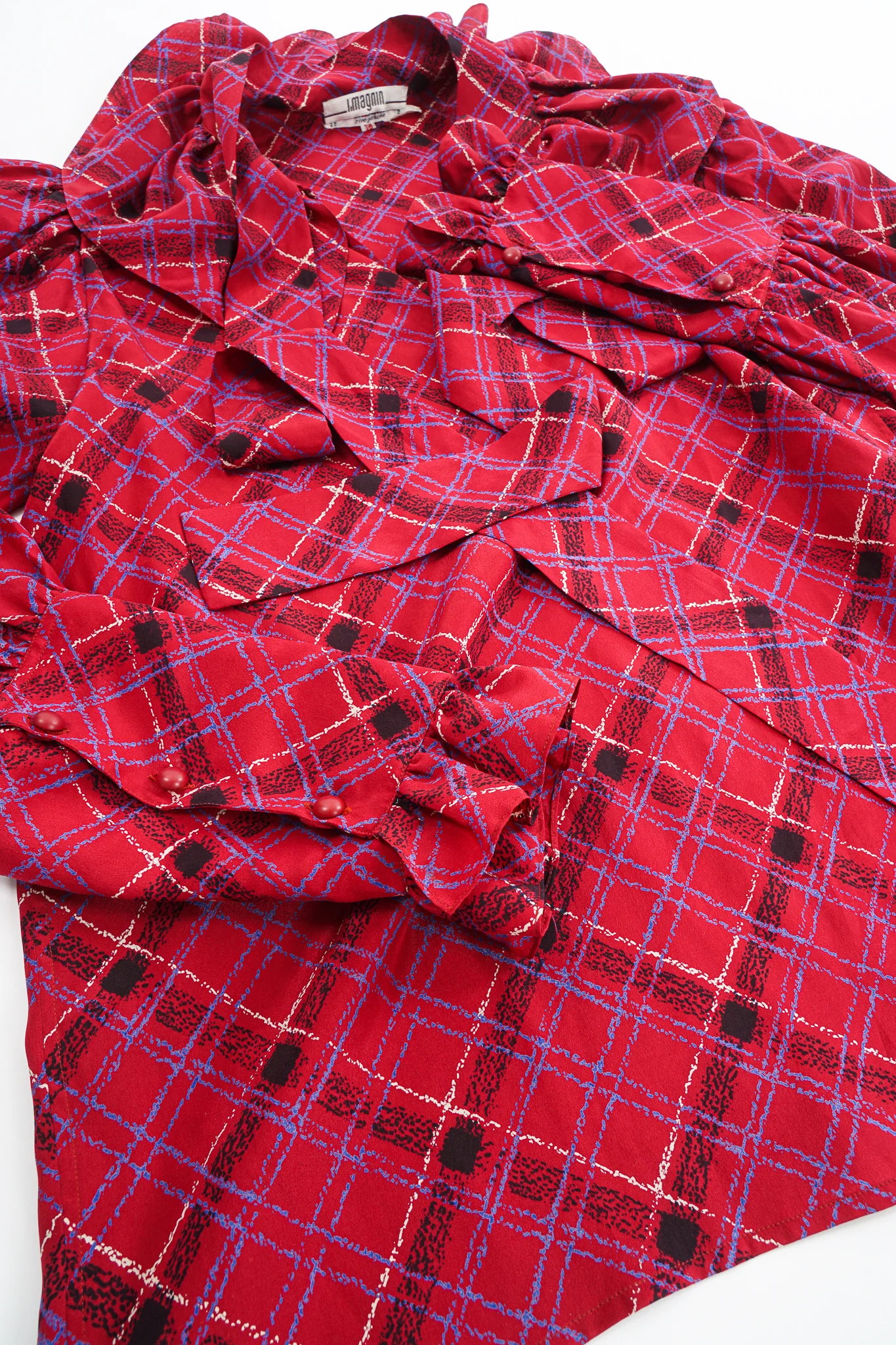 Plaid Ruffle Bow Blouse - Image 11