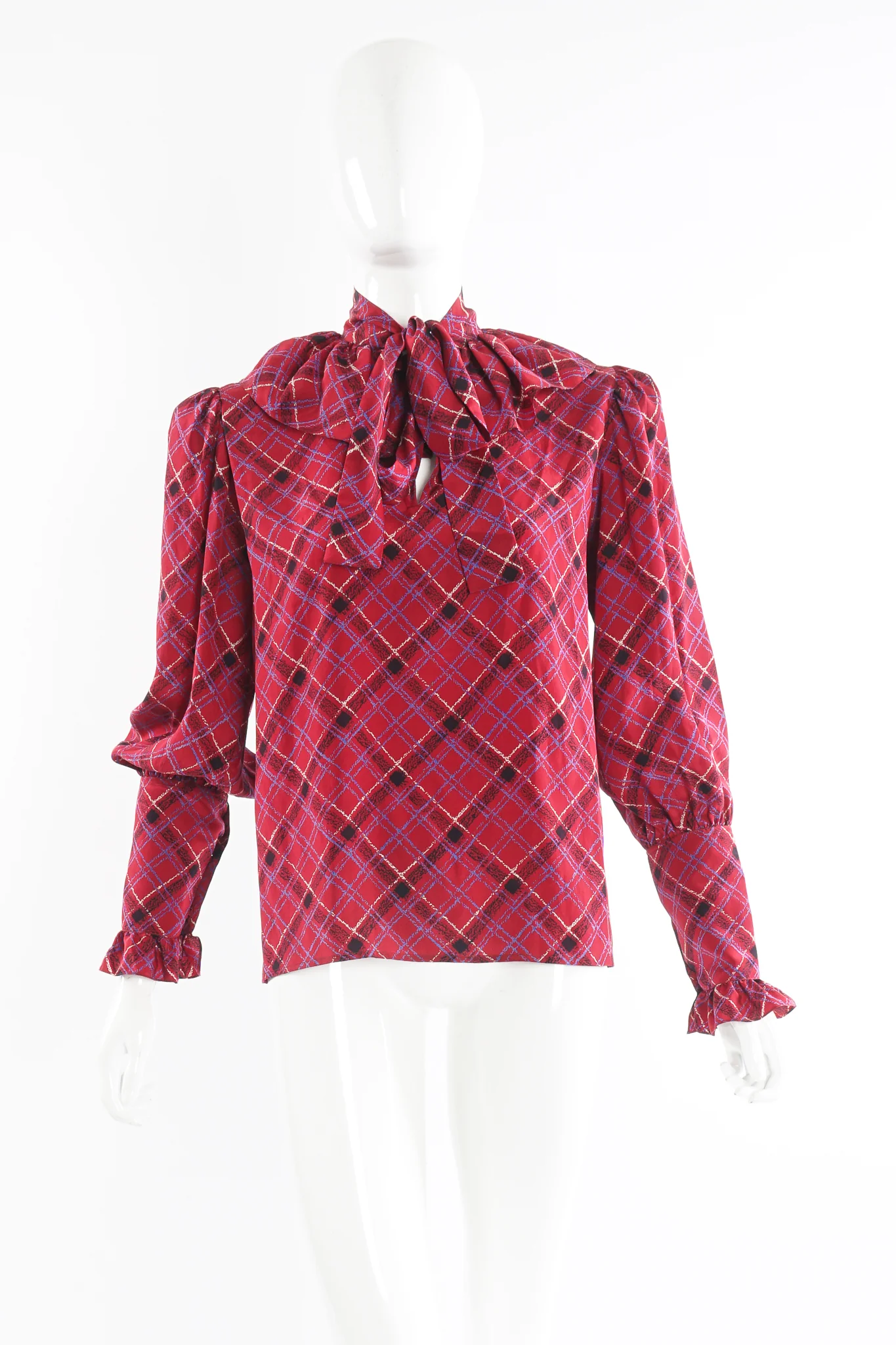 Plaid Ruffle Bow Blouse - Image 6