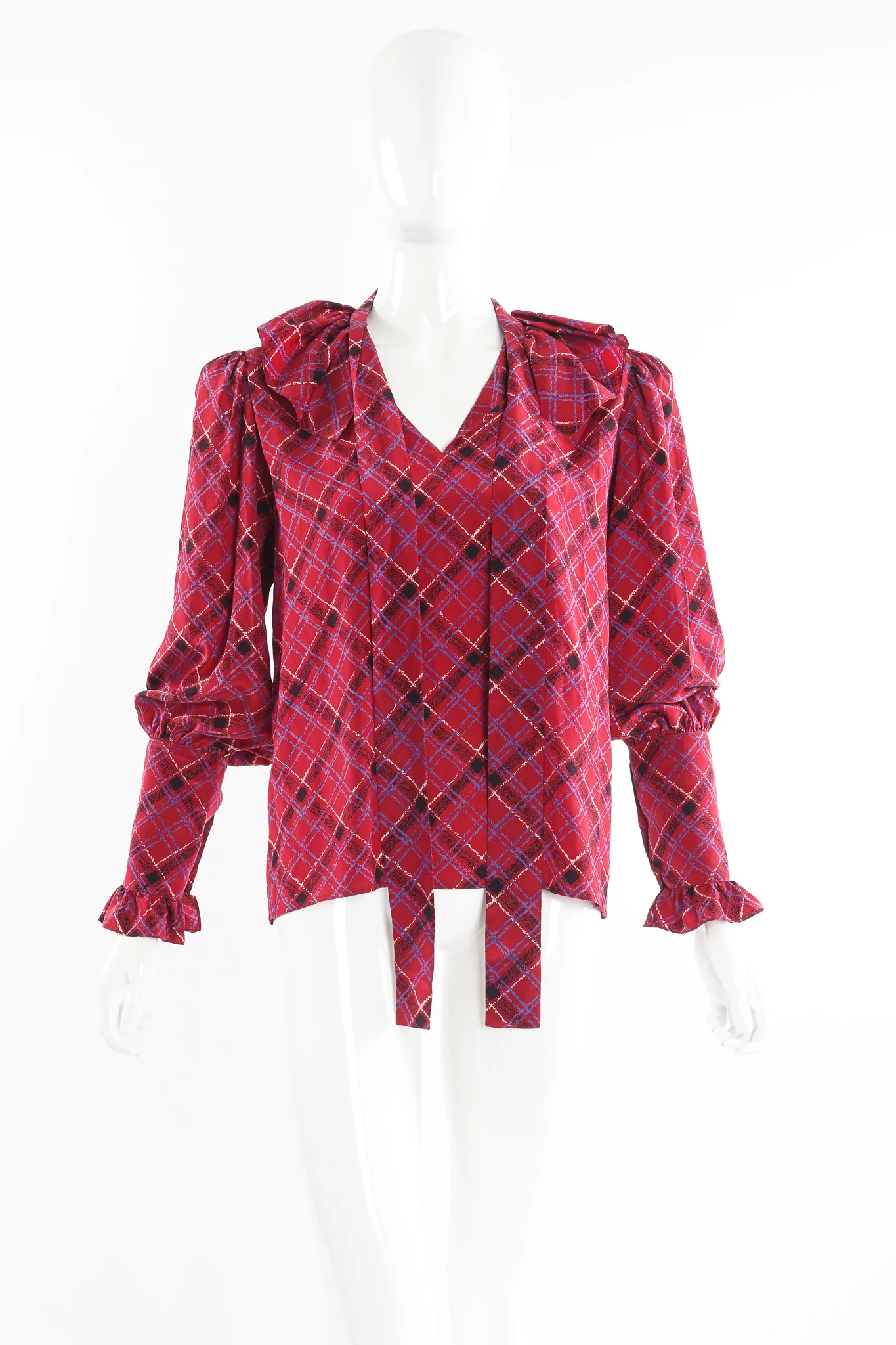 Plaid Ruffle Bow Blouse - Image 7
