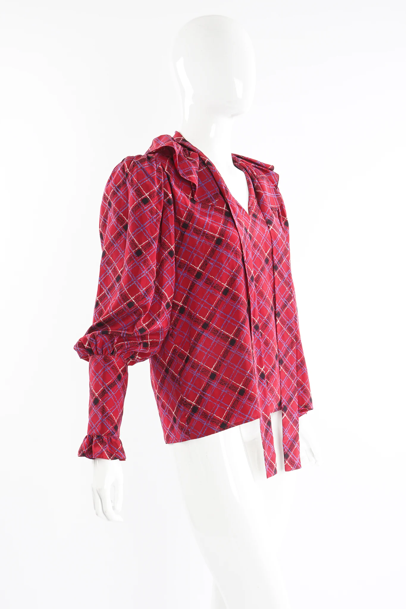 Plaid Ruffle Bow Blouse - Image 8