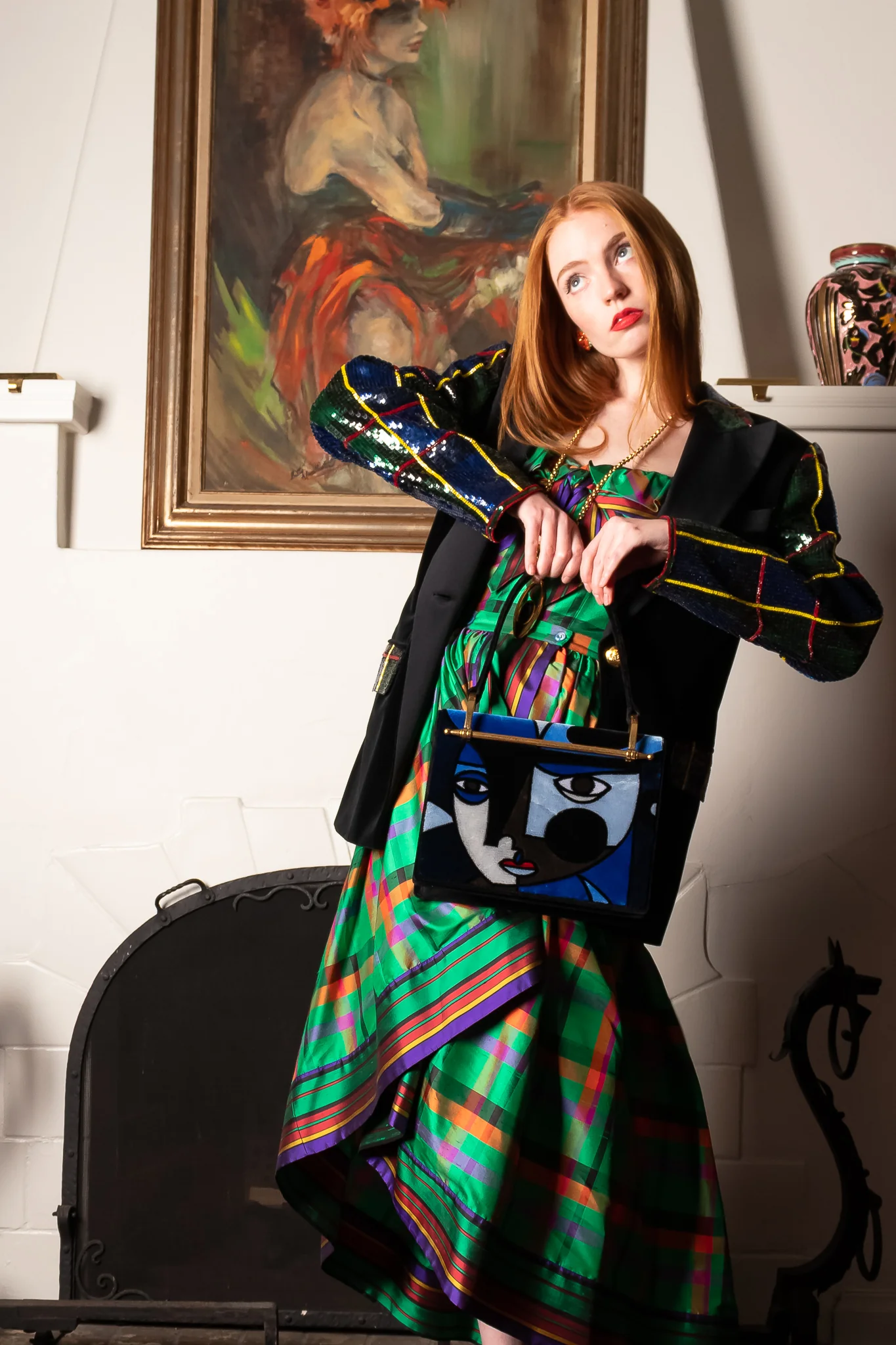 Plaid Sequin Jacket & Skirt Set - Image 3