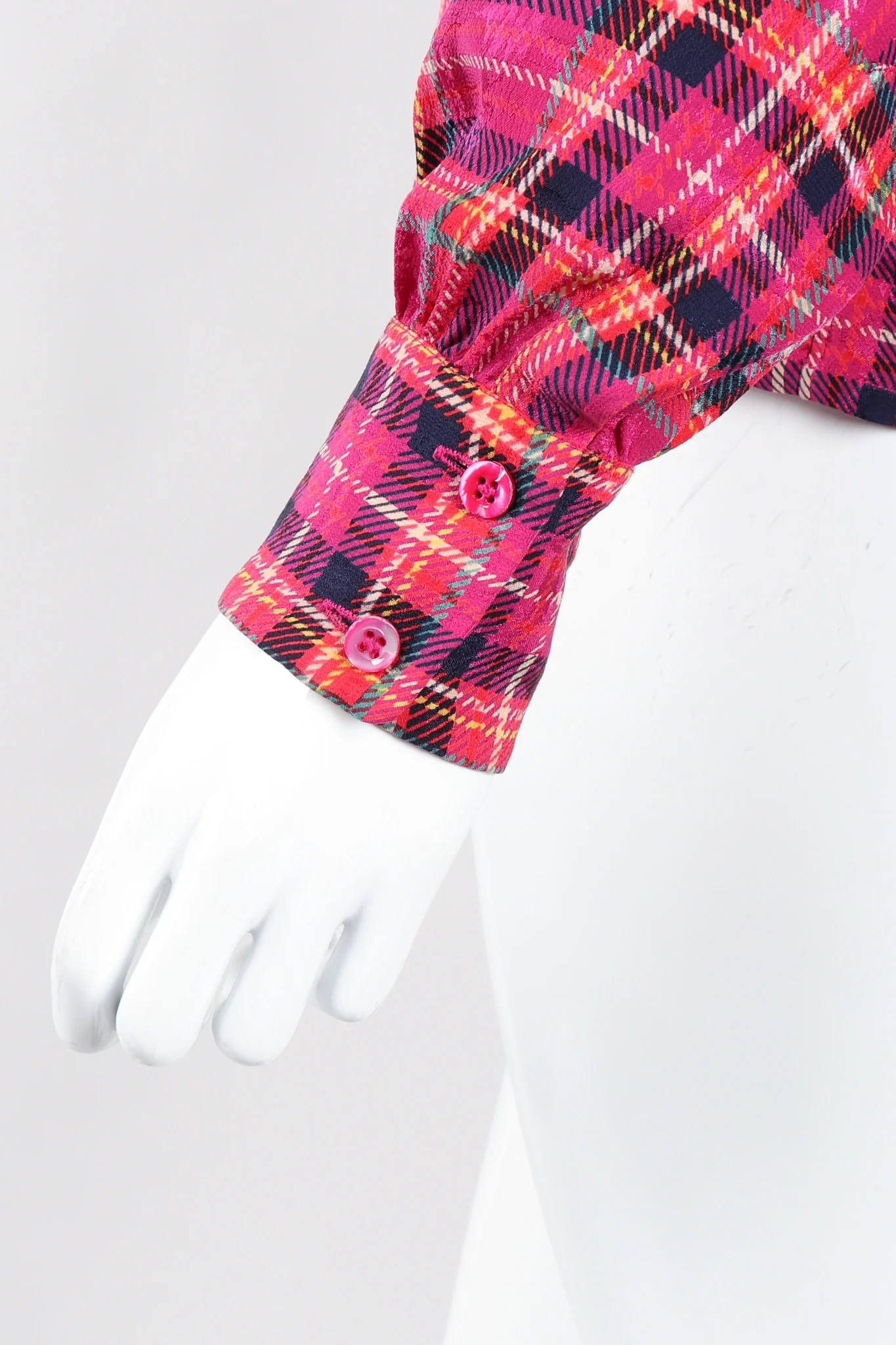 Plaid Silk Bow Blouse - Image 10