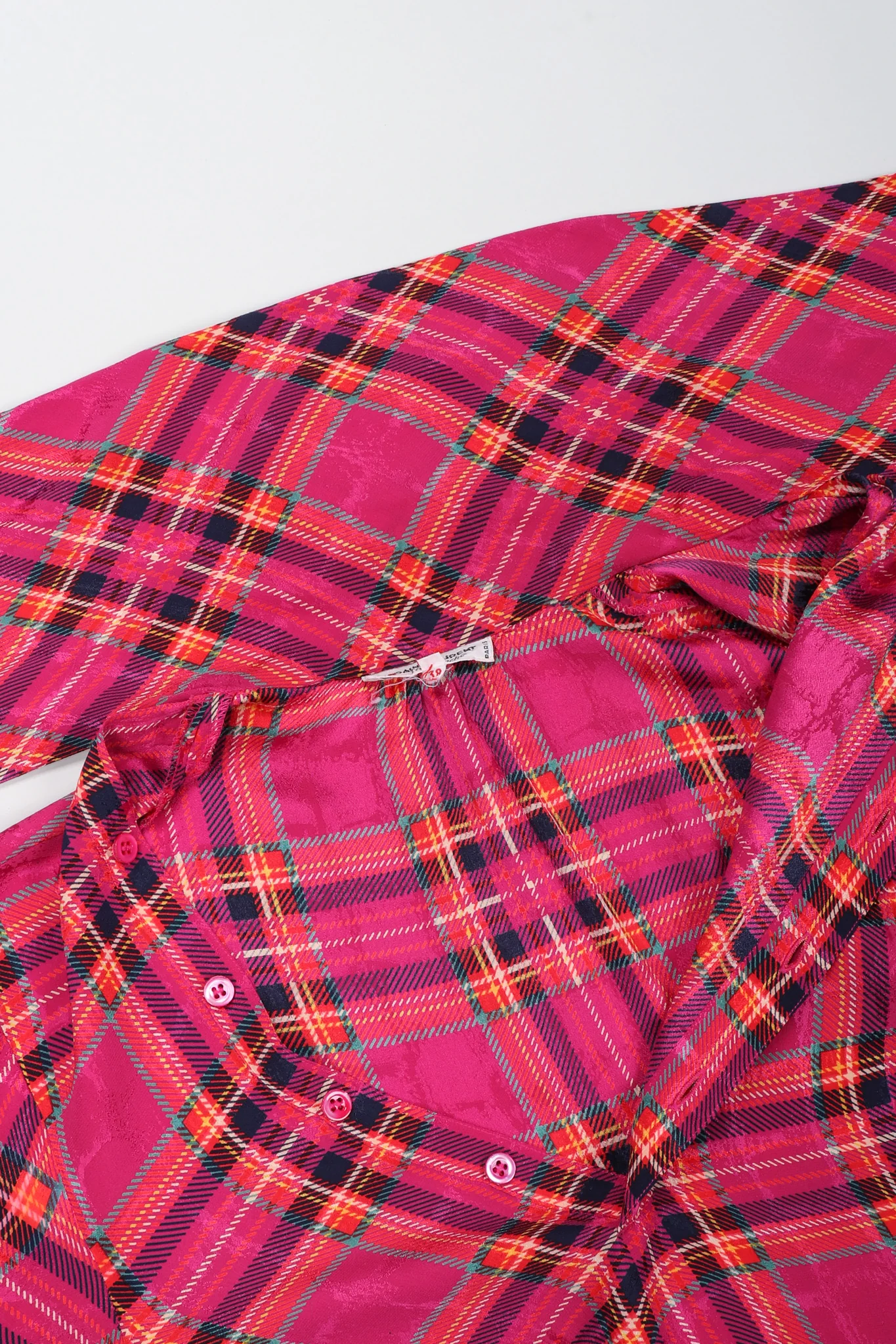Plaid Silk Bow Blouse - Image 13