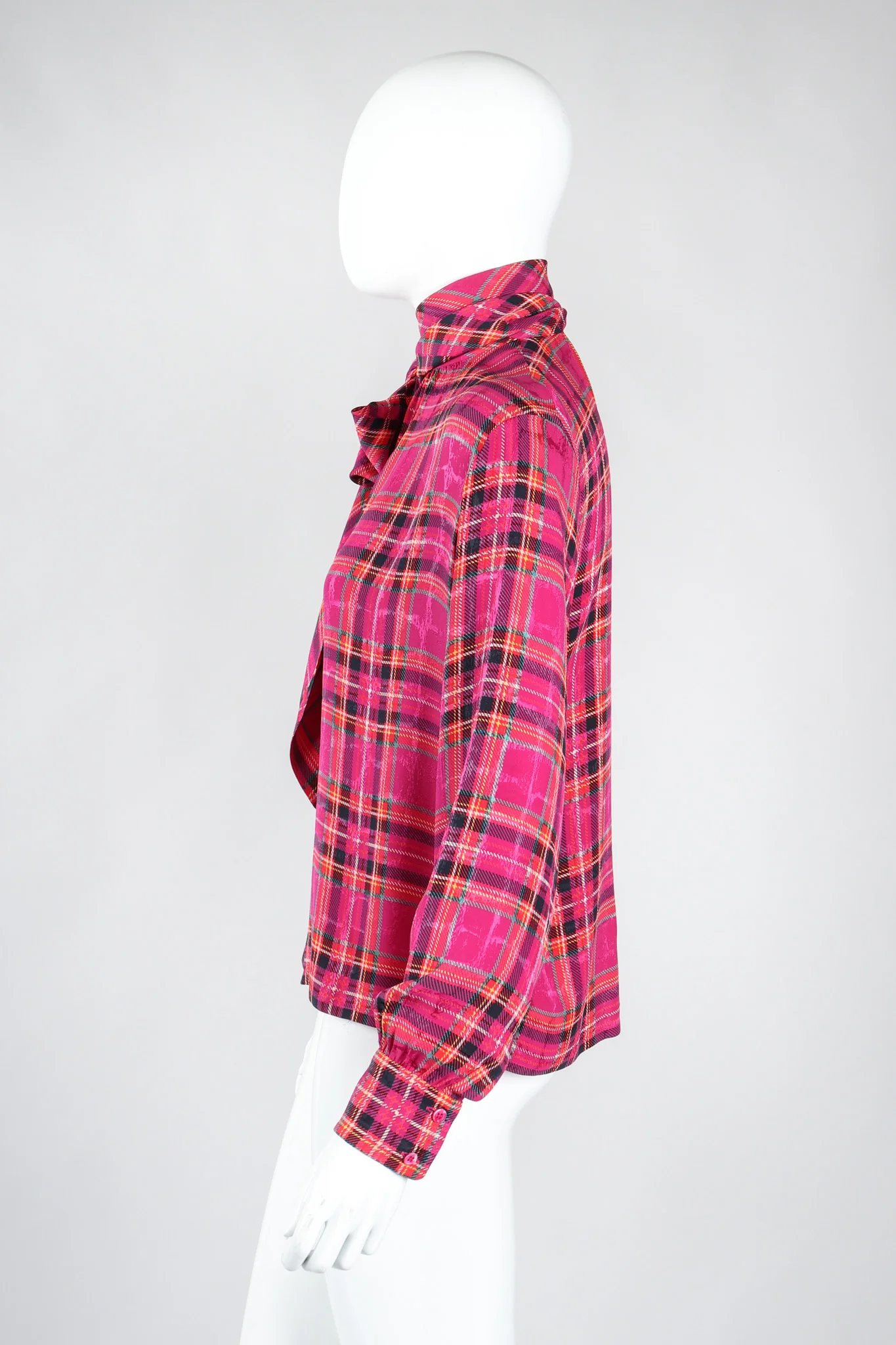 Plaid Silk Bow Blouse - Image 5