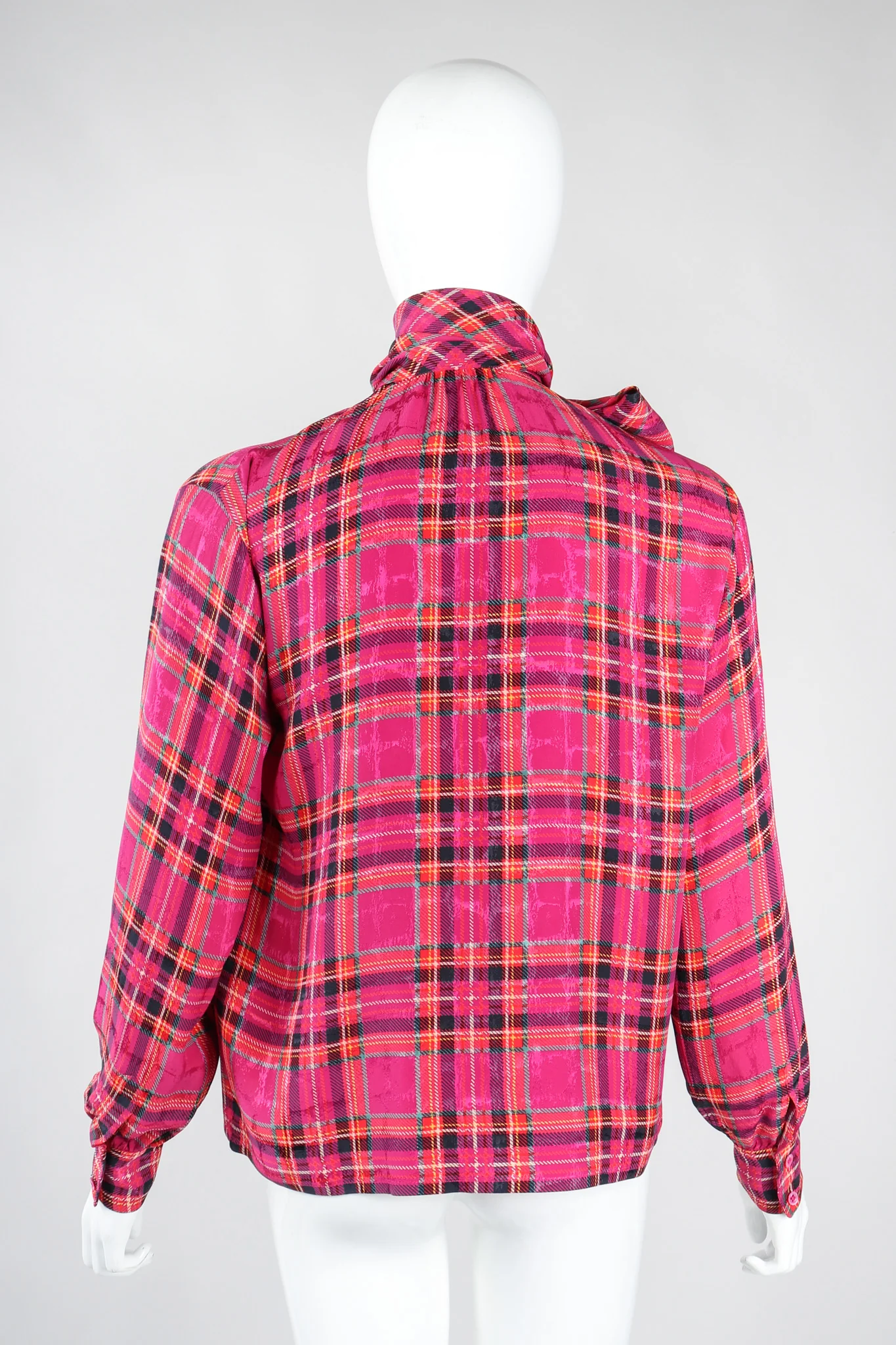 Plaid Silk Bow Blouse - Image 7