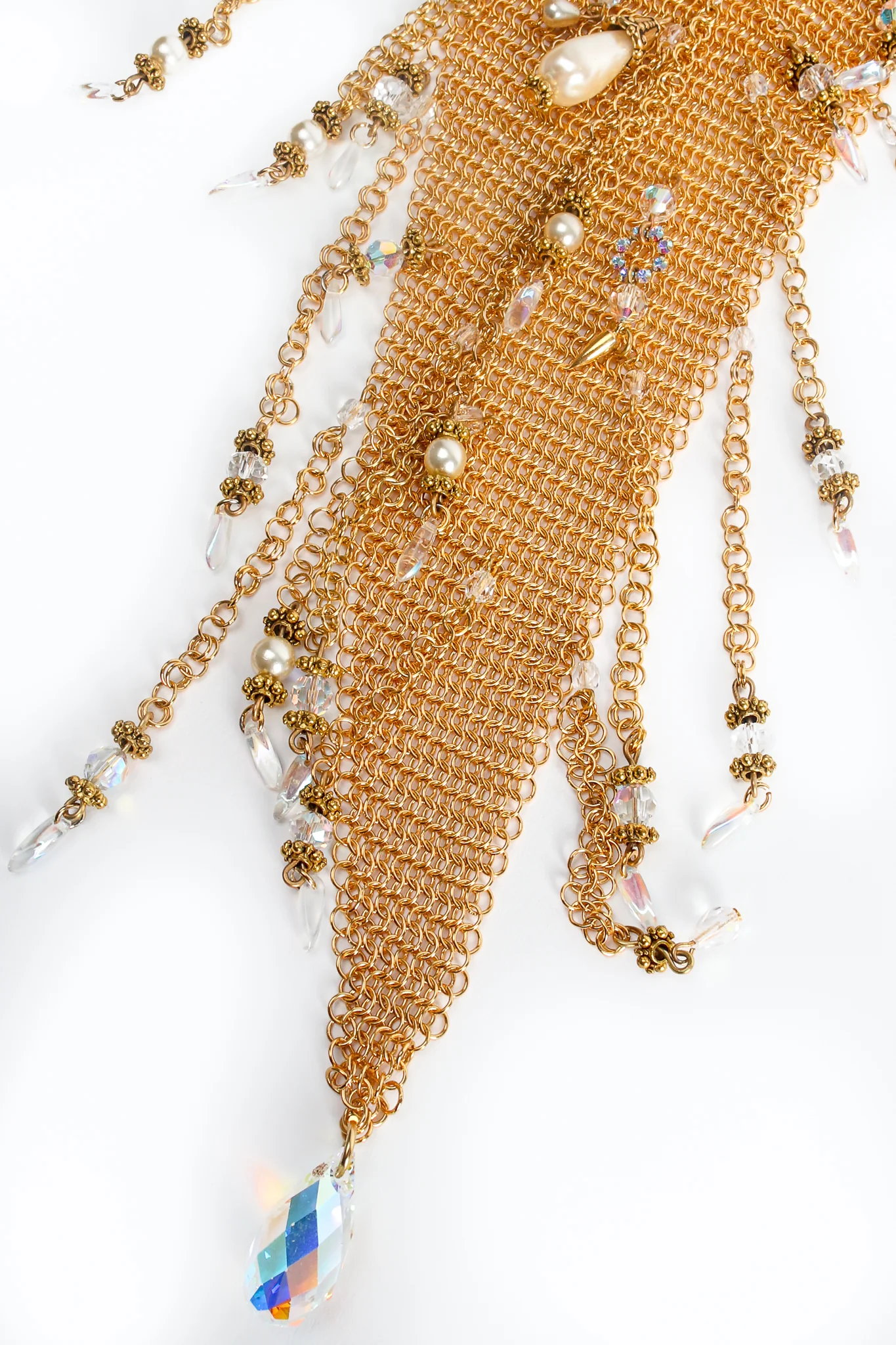 Waterfall Ring Mesh Pearl Bead Bib Necklace - Image 4
