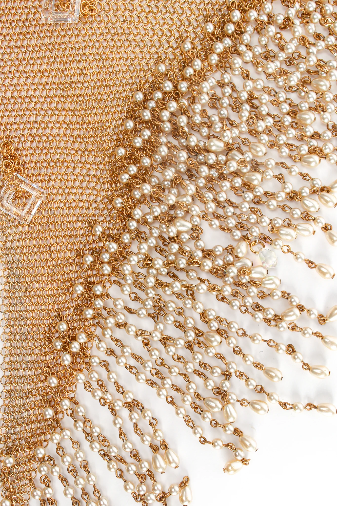 Mesh Waterfall Pearl Fringe Bib Necklace - Image 4