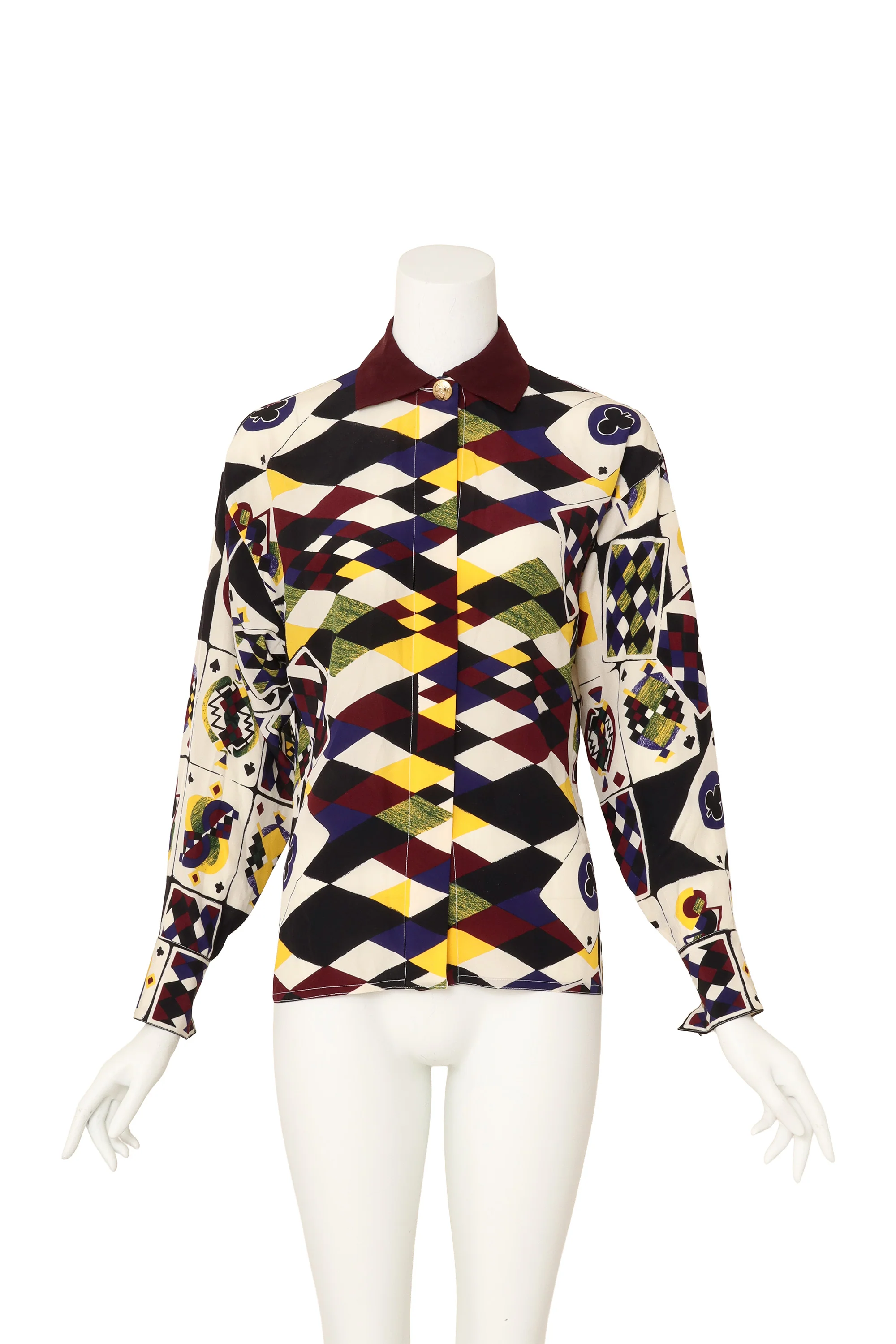 Playing Card Print Silk Shirt