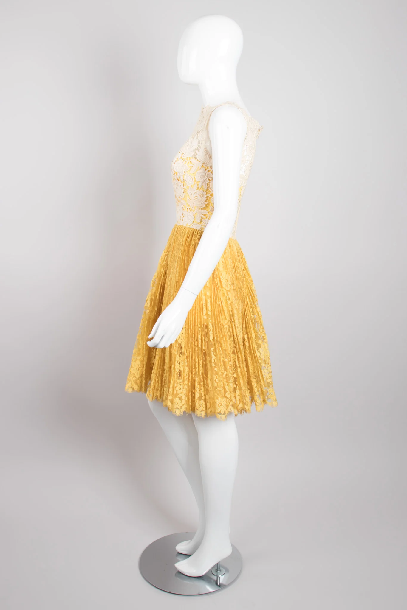 Pleated Lace Overlay Dress - Image 4