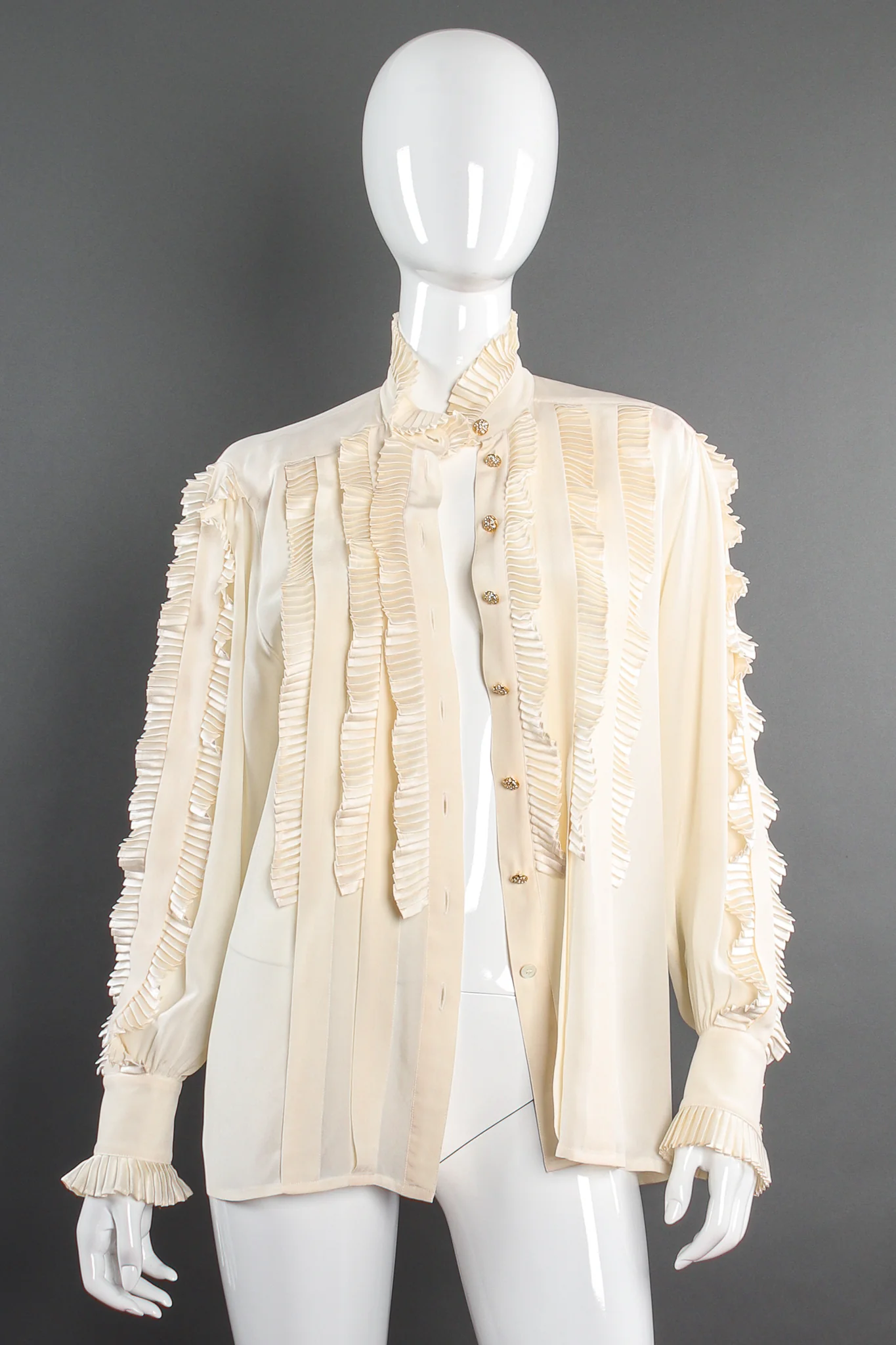Pleated Ruffle Tuxedo Blouse - Image 6