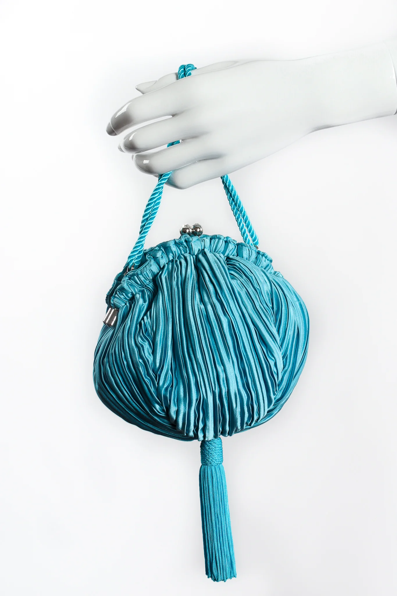 Pleated Tassel Pom Pouch - Image 2