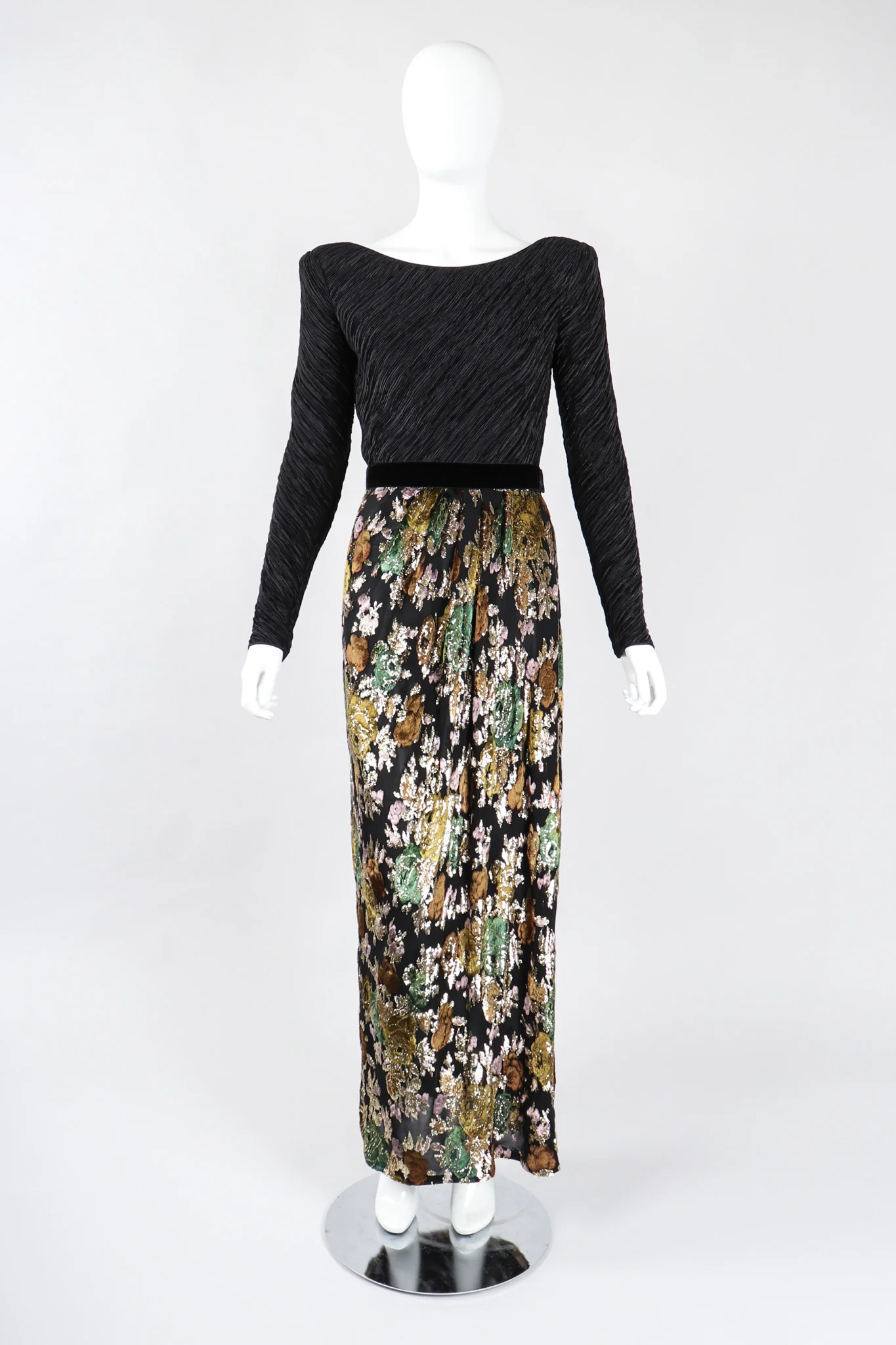 Pleated Velvet Lamé Burnout Dress - Image 3