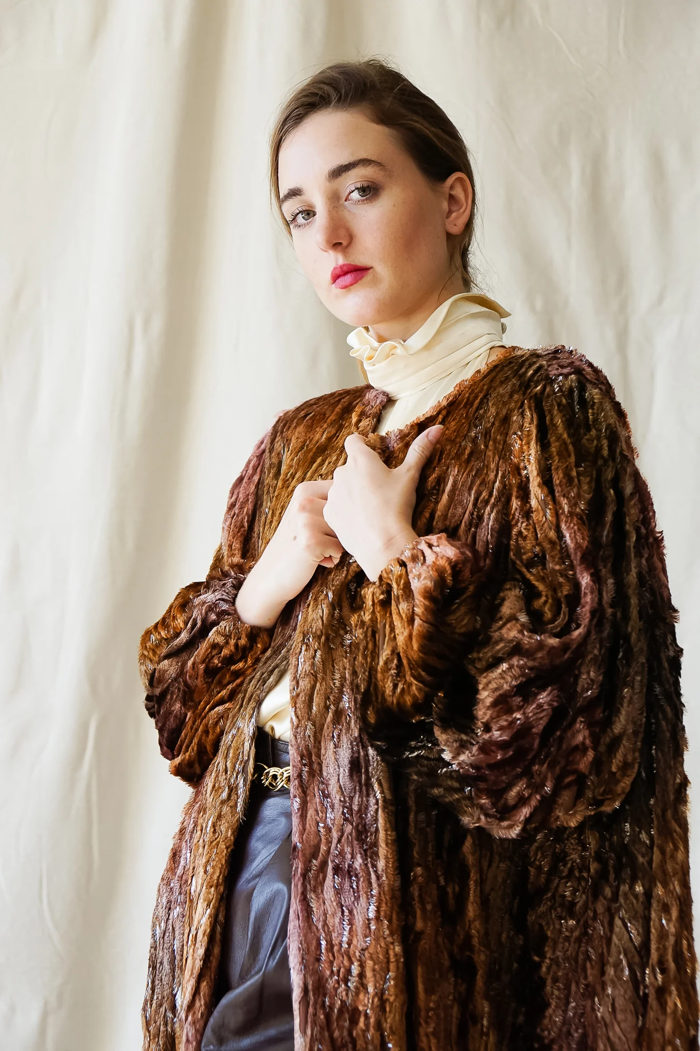 Plush Silk Tinsel Cape Coat - Image 5