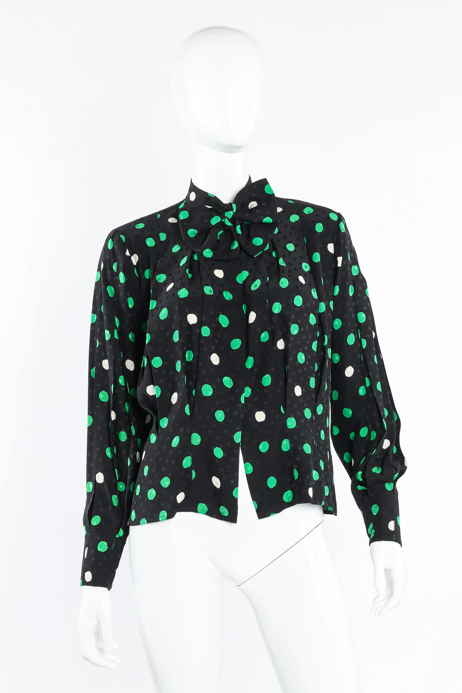 Polka Dot Print Silk Blouse and Skirt Set - Image 5