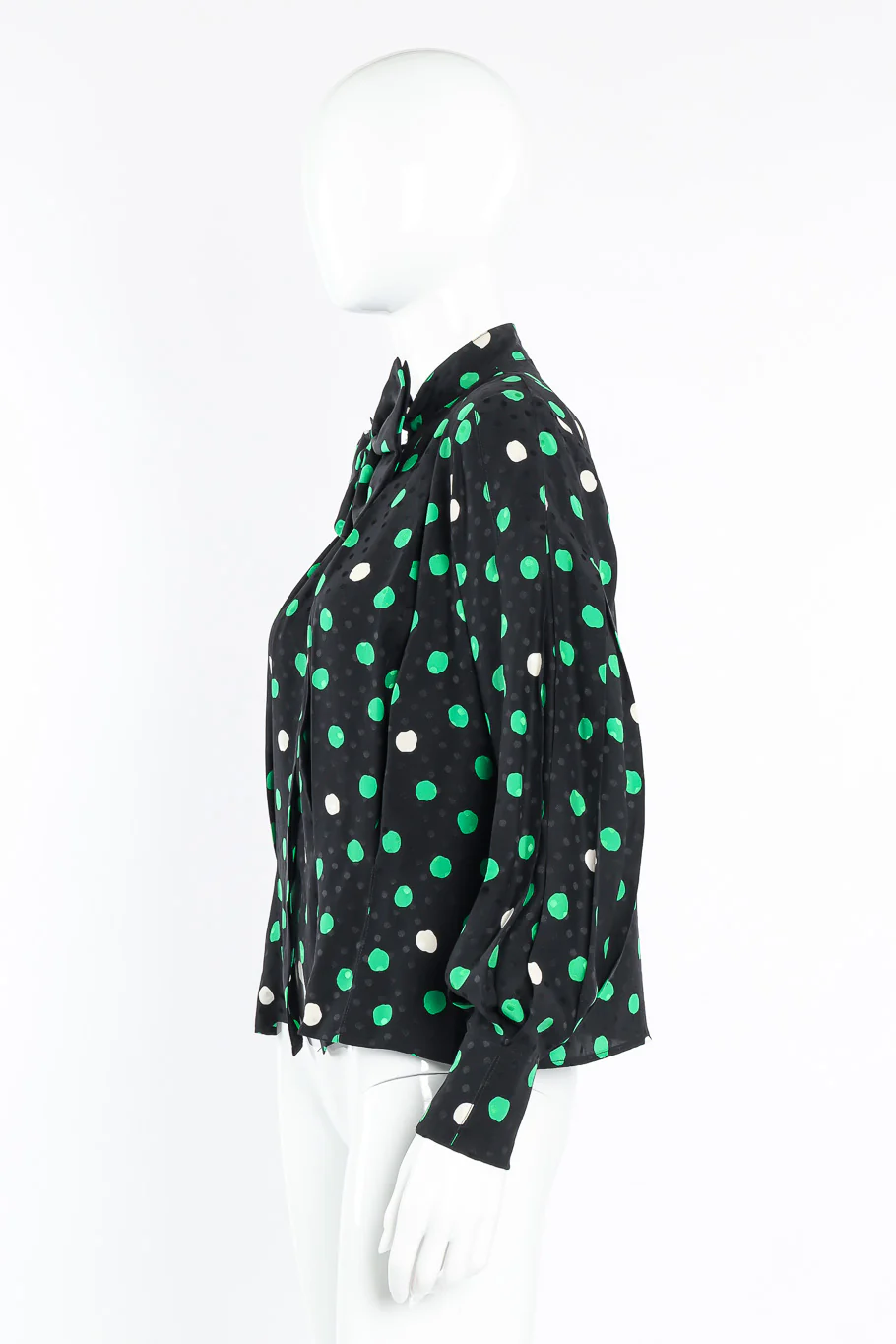 Polka Dot Print Silk Blouse and Skirt Set - Image 6