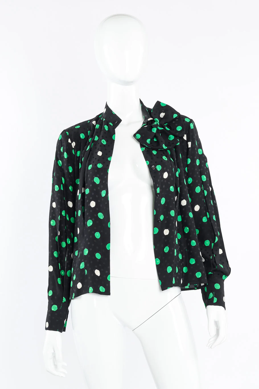 Polka Dot Print Silk Blouse and Skirt Set - Image 8