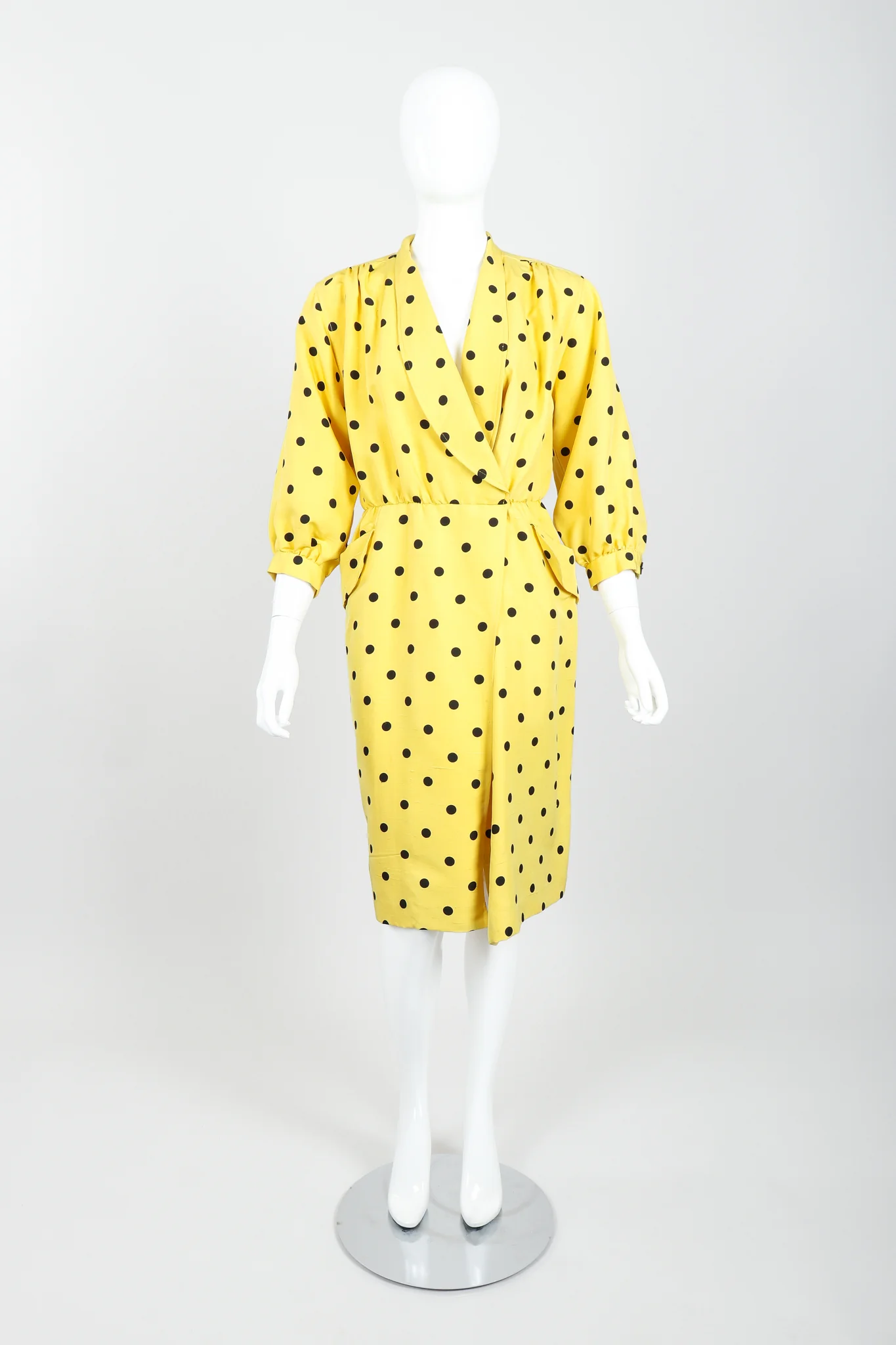 Polka Dot Shawl Collar Dress - Image 4