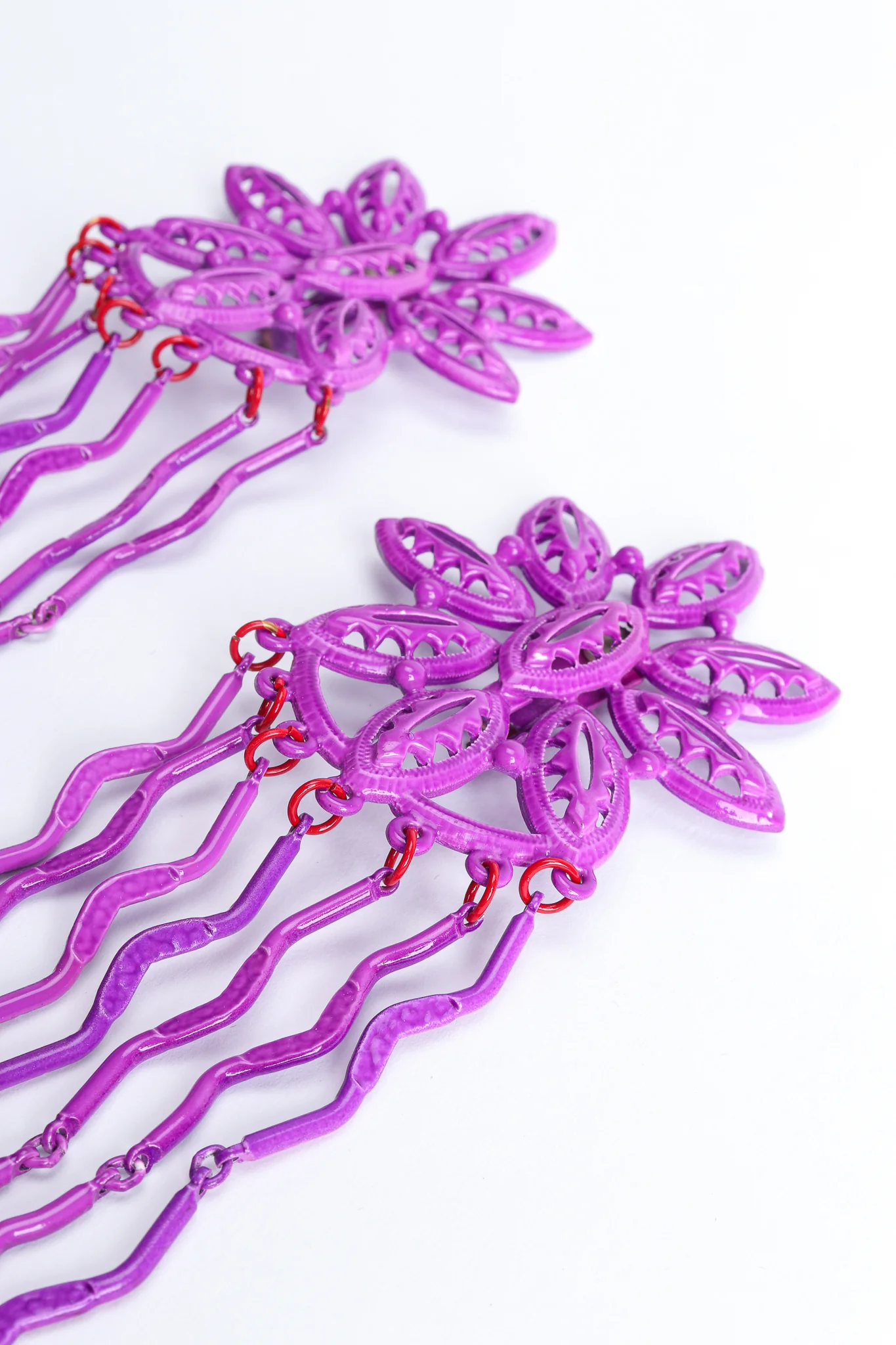 Purple Flower Fringe Earring - Image 3