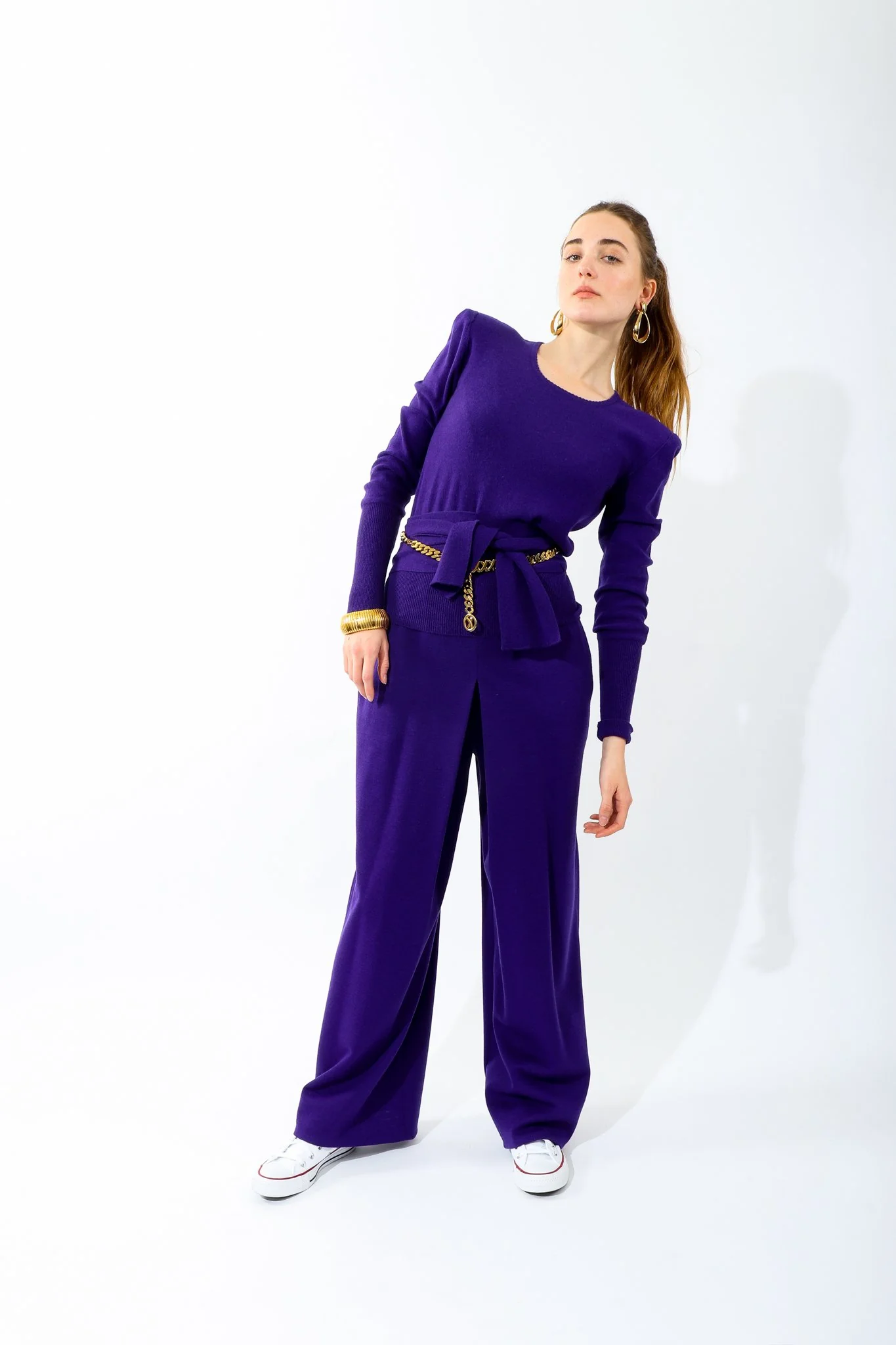 Purple Knit Waist Tie Sweater - Image 2