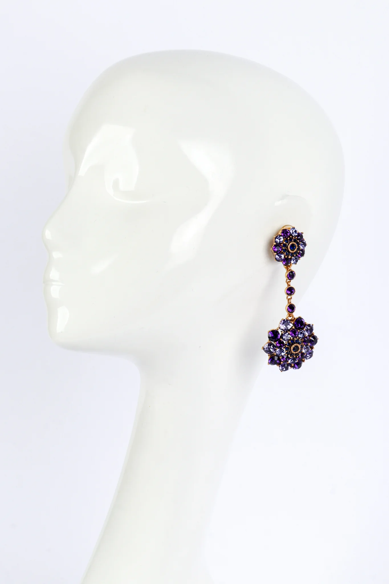 Purples Crystal Flower Burst Drop Earrings - Image 2