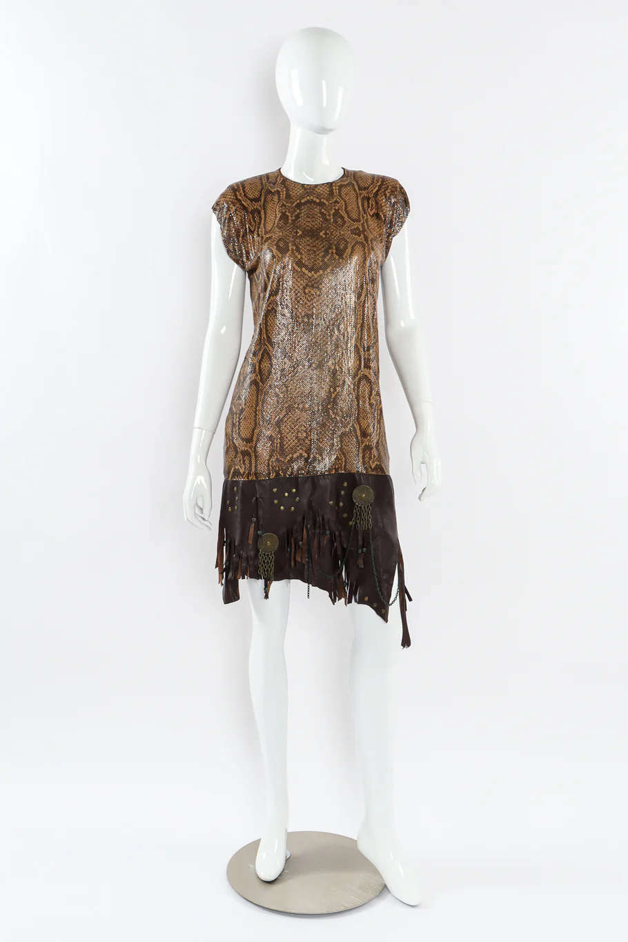 Python Print Metal Mesh Leather Dress