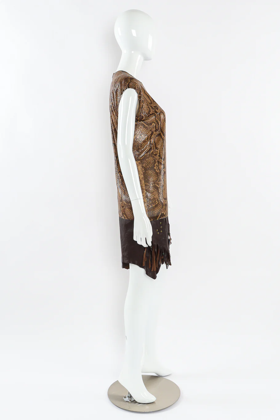 Python Print Metal Mesh Leather Dress - Image 3
