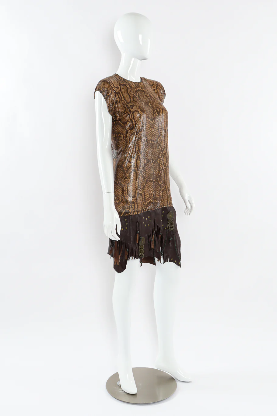 Python Print Metal Mesh Leather Dress - Image 4