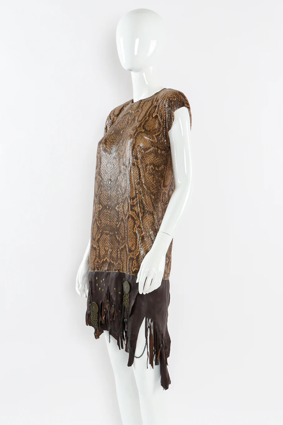 Python Print Metal Mesh Leather Dress - Image 6