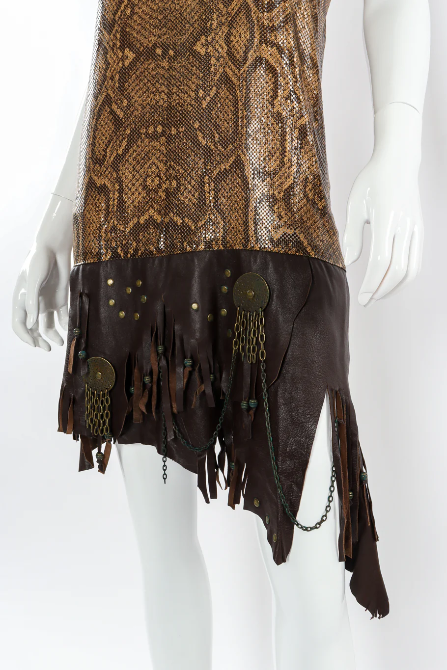 Python Print Metal Mesh Leather Dress - Image 7