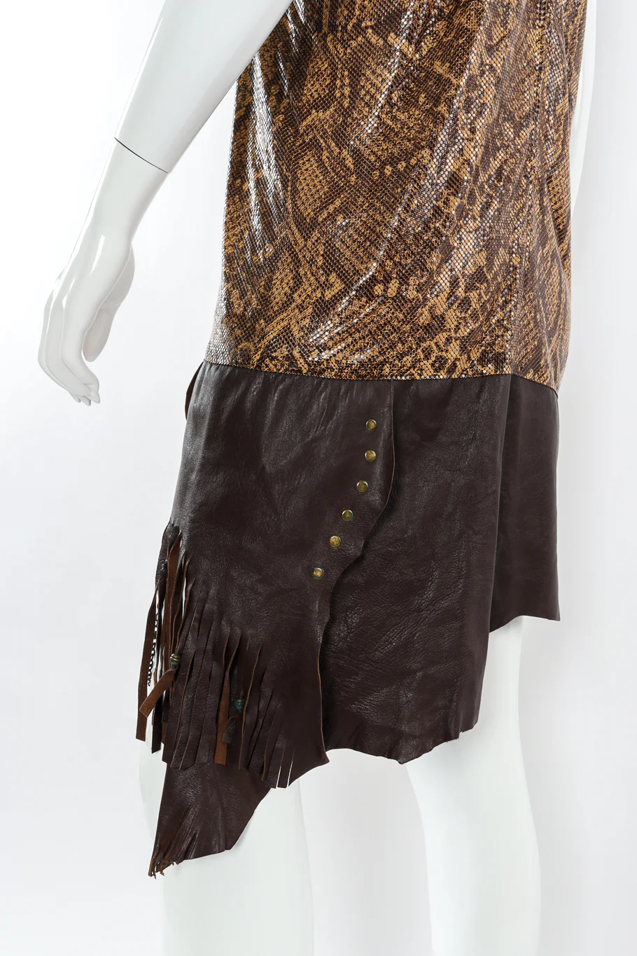 Python Print Metal Mesh Leather Dress - Image 8