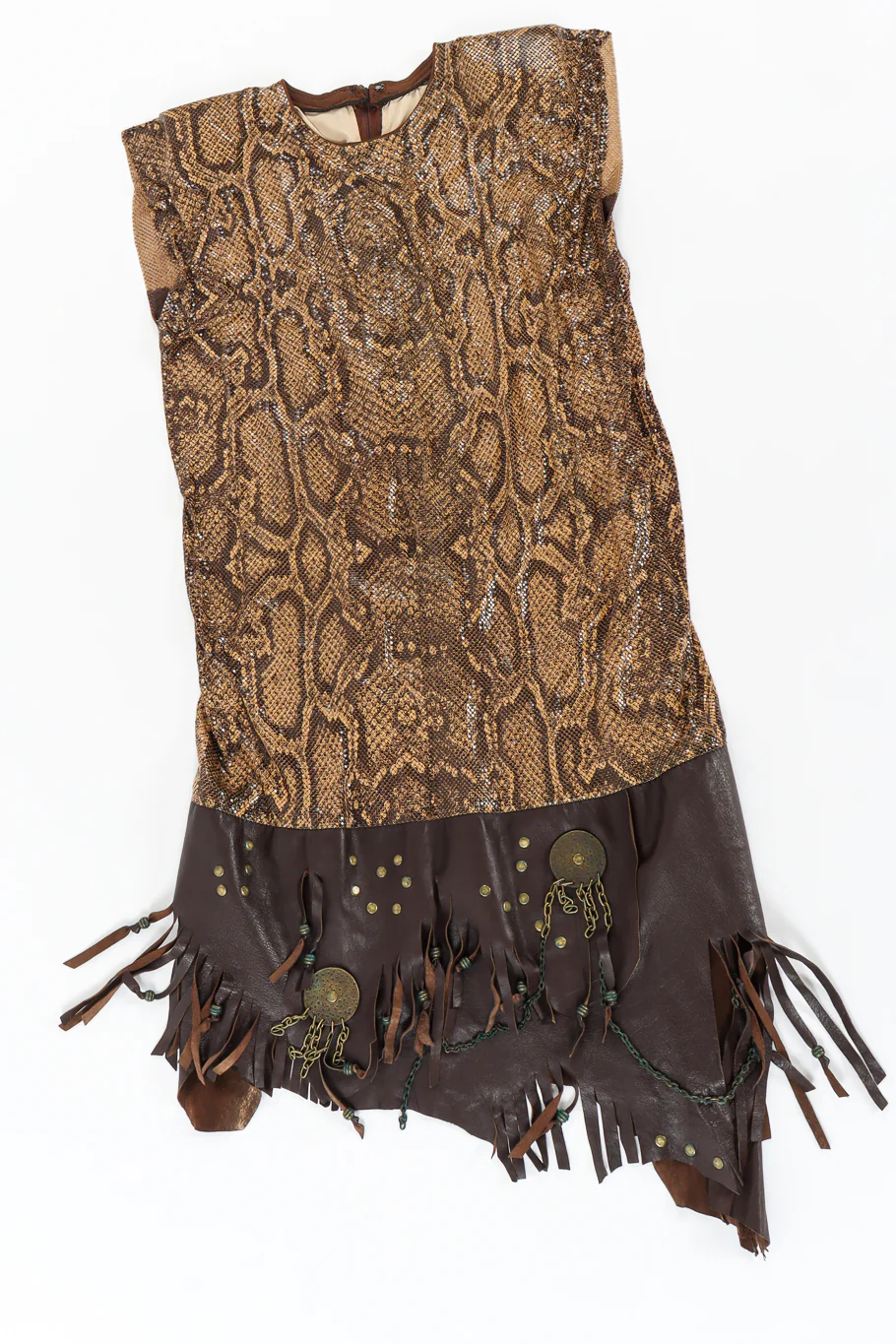 Python Print Metal Mesh Leather Dress - Image 9
