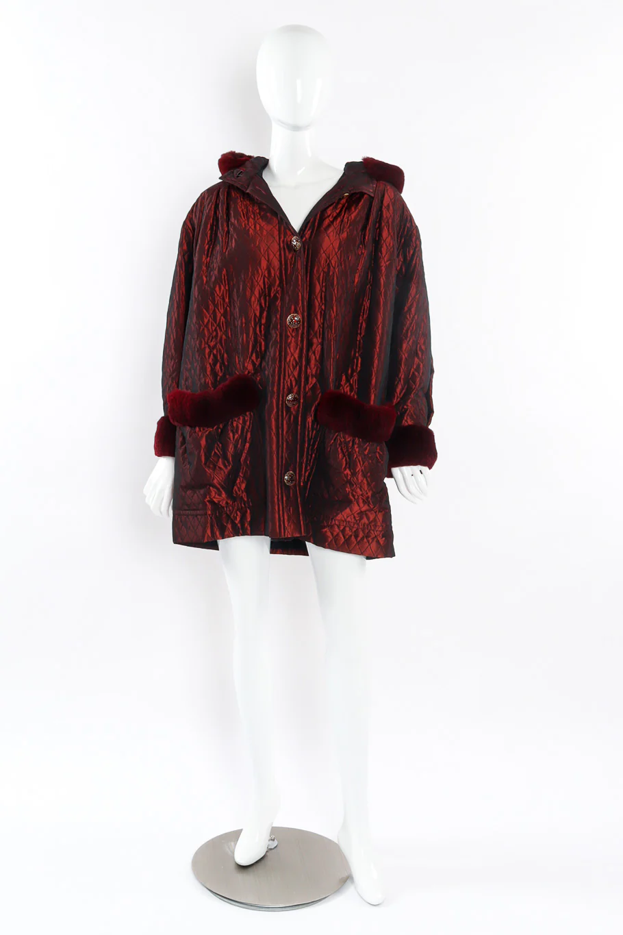 Quilted Fur Trim Coat - Image 4