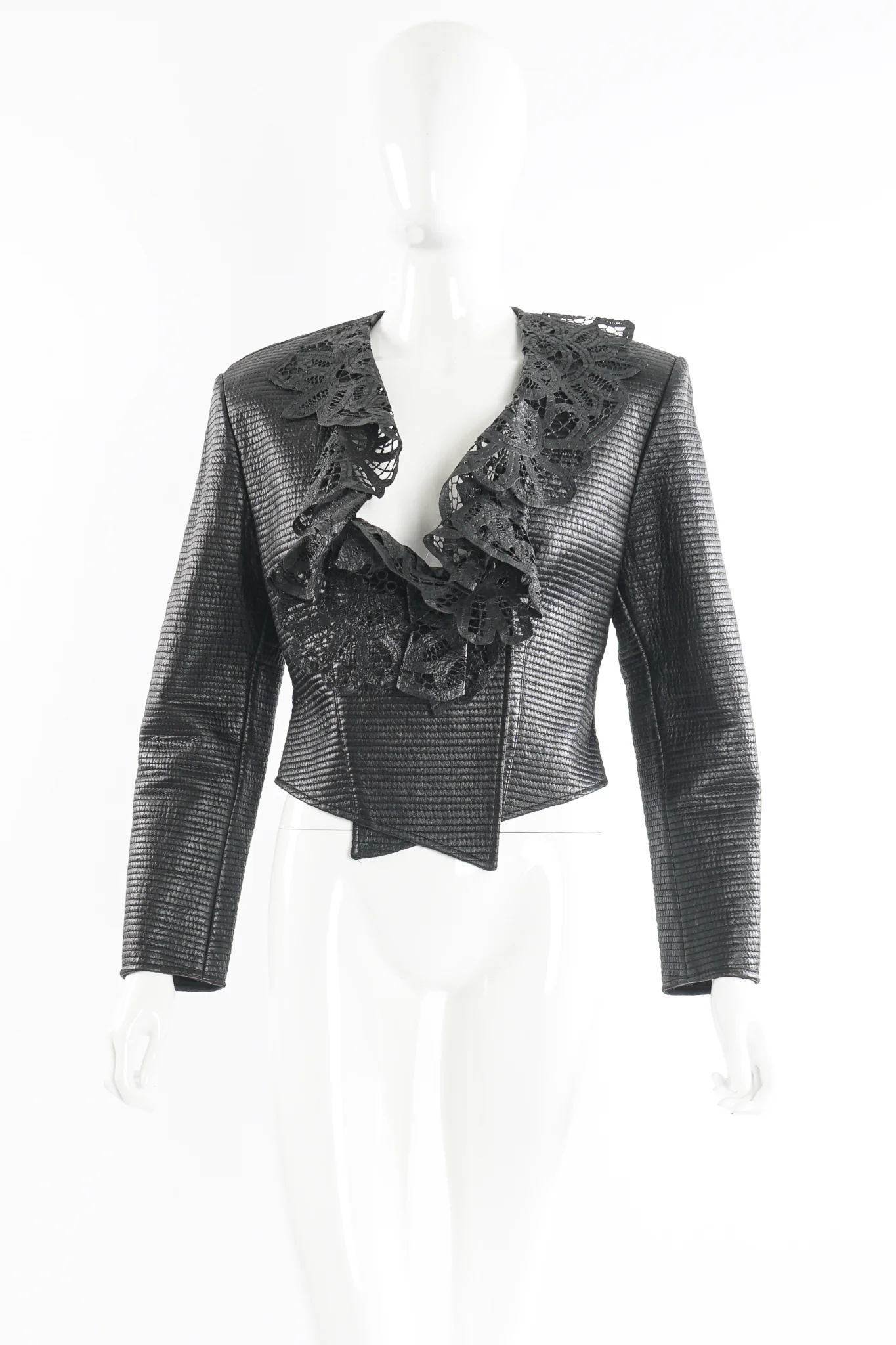 Quilted Leather Lace Jacket - Image 7