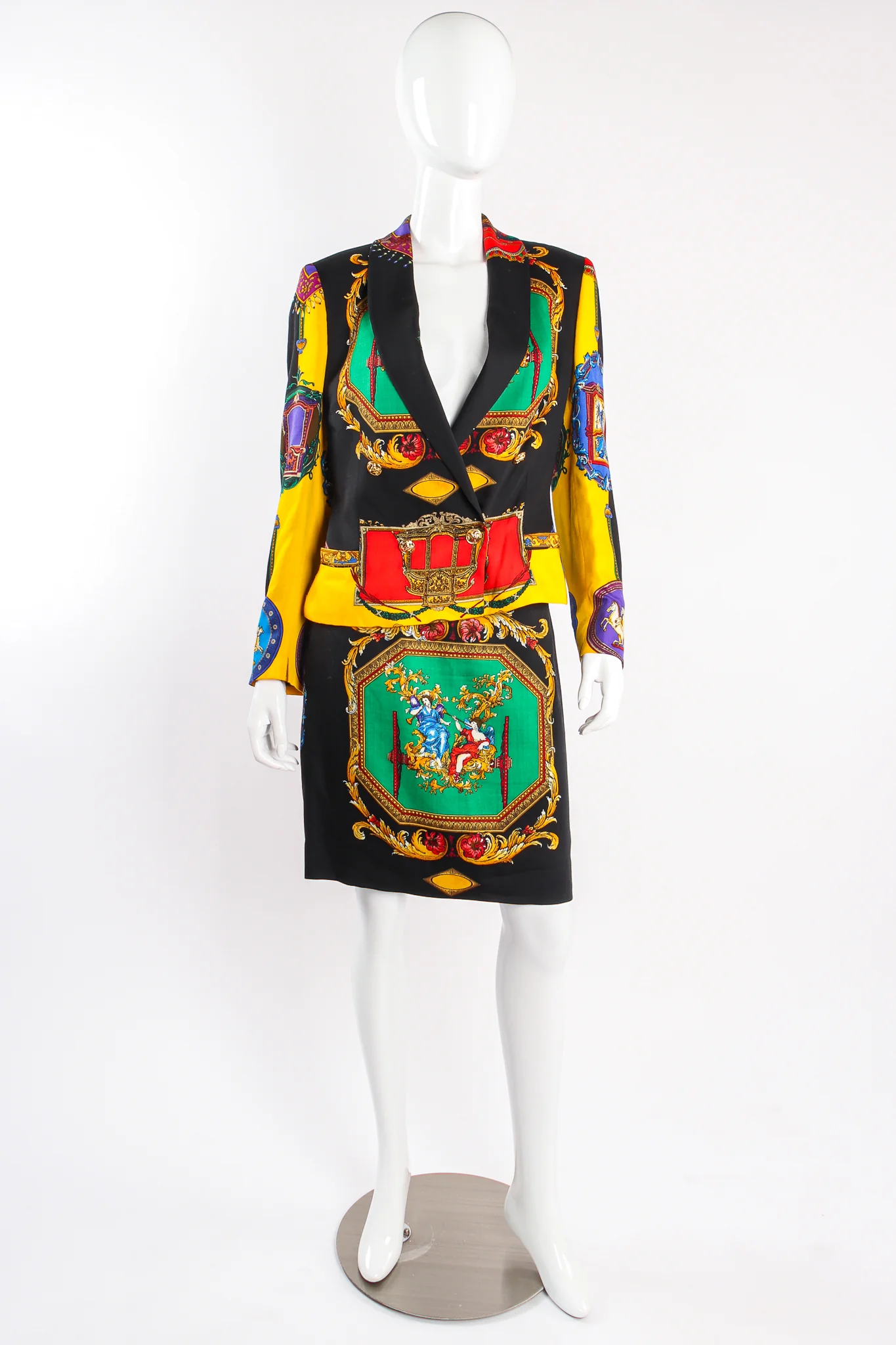 Rainbow Baroque Print Jacket & Skirt Suit