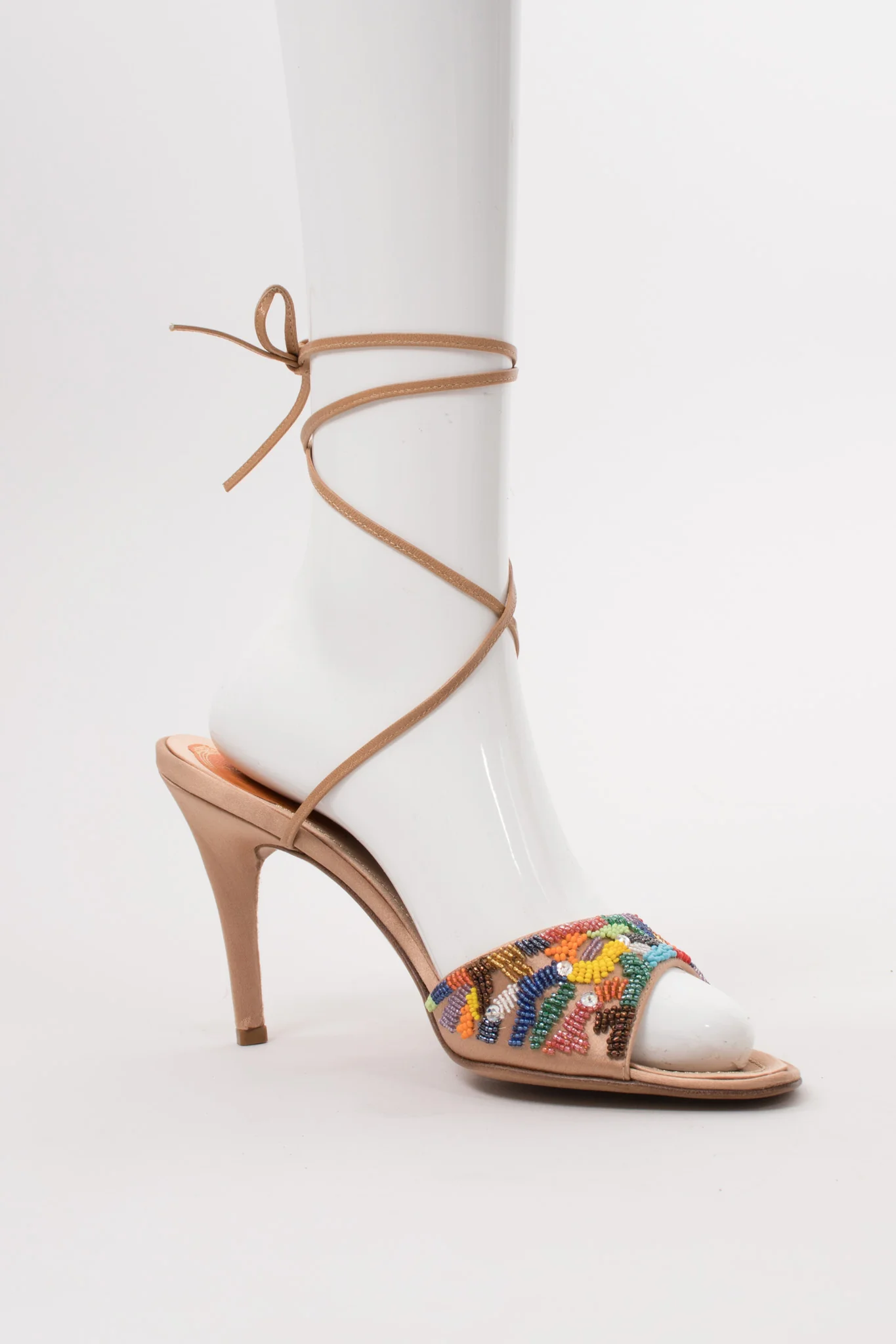 Rainbow Beaded Ankle Wrap Sandals - Image 10