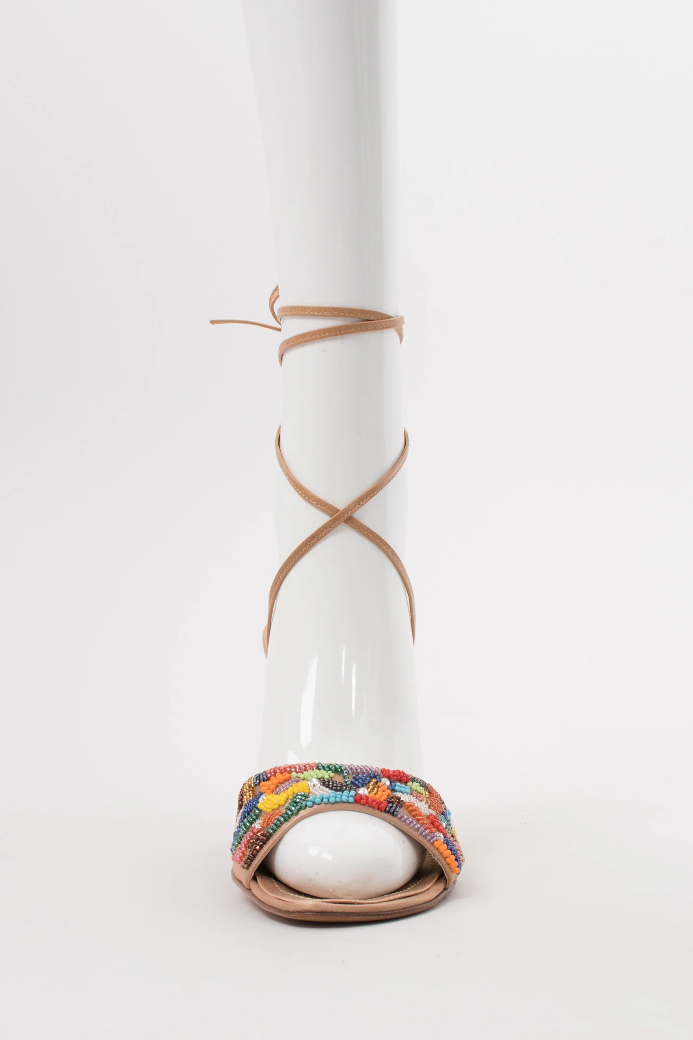 Rainbow Beaded Ankle Wrap Sandals - Image 4