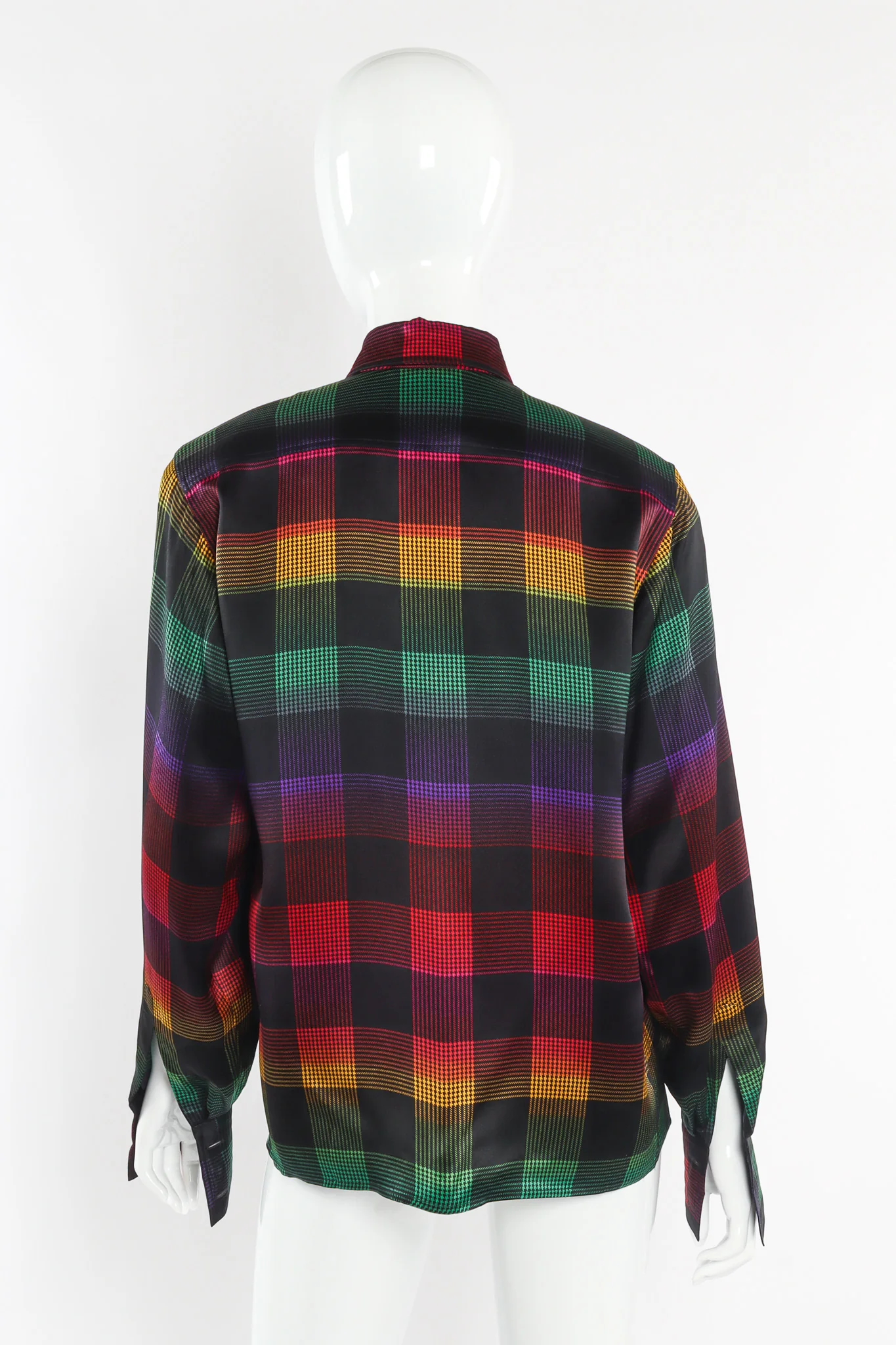 Rainbow Houndstooth Plaid Silk Blouse - Image 3