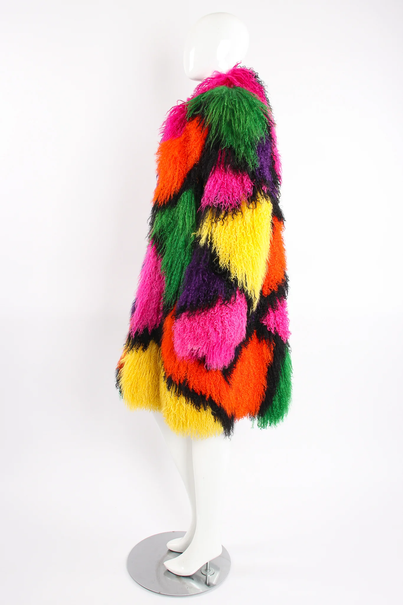 Rainbow Mosaic Mongolian Fur Coat - Image 15